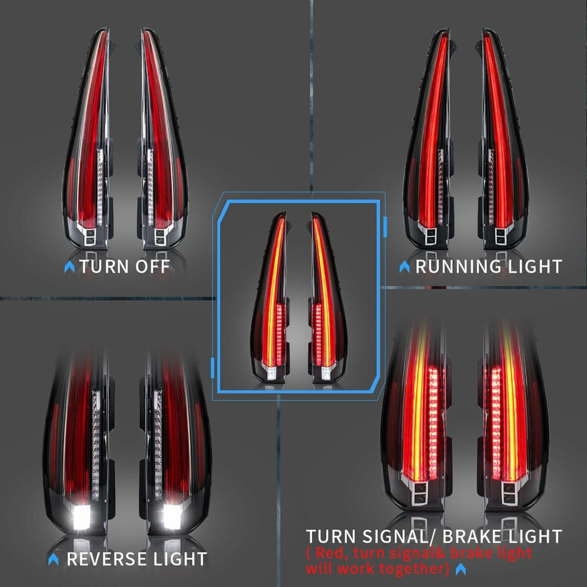 2007-2014 CADILLAC ESCALADE/ESCALADE ESV Tail Lights - RGB Halo Kits Multicolor Flow Series Color Chasing RGBWA LED headlight kit Colorshift Oracle Lighting Trendz OneUpLighting Morimoto theretrofitsource AutoLEDTech Diode Dynamics