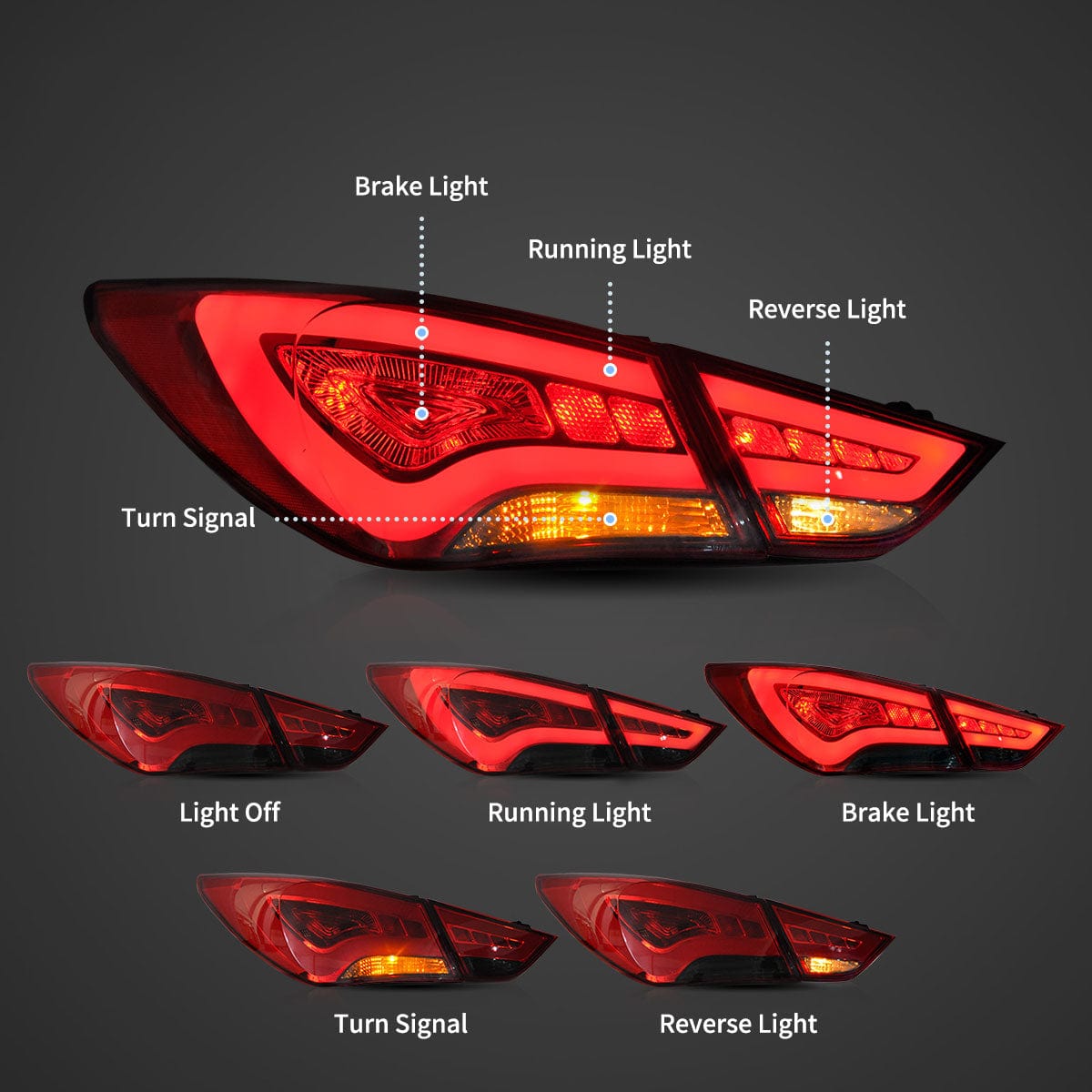 2011-2014 HYUNDAI SONATA Tail Lights - RGB Halo Kits Multicolor Flow Series Color Chasing RGBWA LED headlight kit Colorshift Oracle Lighting Trendz OneUpLighting Morimoto theretrofitsource AutoLEDTech Diode Dynamics