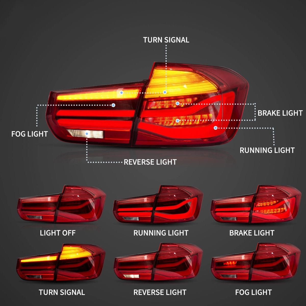 2012-2019 BMW 3 SERIES Tail Lights - RGB Halo Kits Multicolor Flow Series Color Chasing RGBWA LED headlight kit Oracle Lighting Trendz OneUpLighting Morimoto theretrofitsource AutoLEDTech Diode Dynamics
