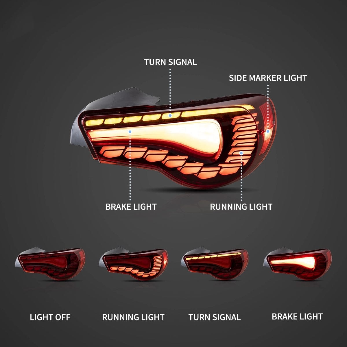 2013-2020 TOYOTA 86 SUBARU BRZ SCION FR-S Tail lights - RGB Halo Kits Multicolor Flow Series Color Chasing RGBWA LED headlight kit Oracle Lighting Trendz OneUpLighting Morimoto theretrofitsource AutoLEDTech Diode Dynamics