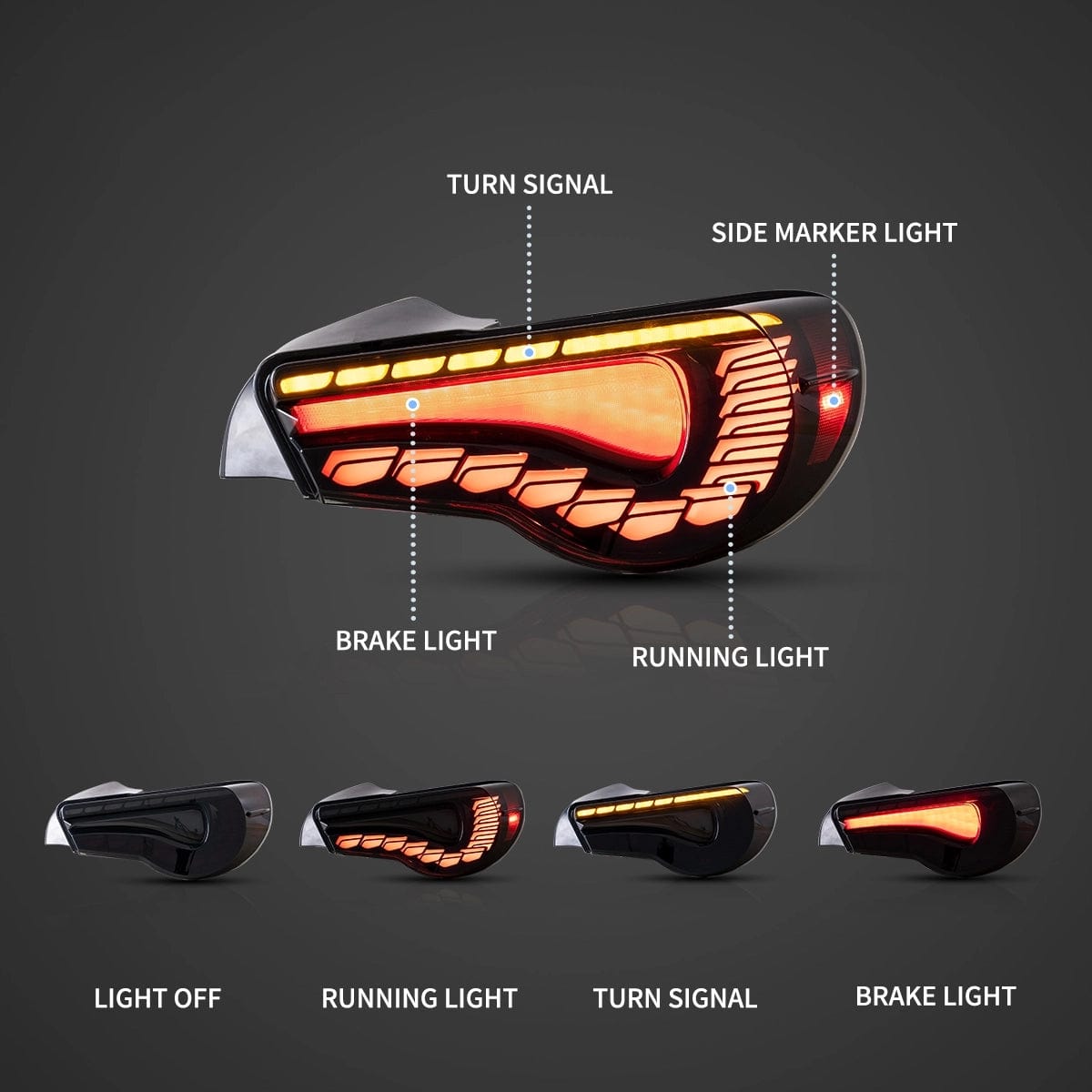 2013-2020 TOYOTA 86 SUBARU BRZ SCION FR-S Tail lights - RGB Halo Kits Multicolor Flow Series Color Chasing RGBWA LED headlight kit Oracle Lighting Trendz OneUpLighting Morimoto theretrofitsource AutoLEDTech Diode Dynamics