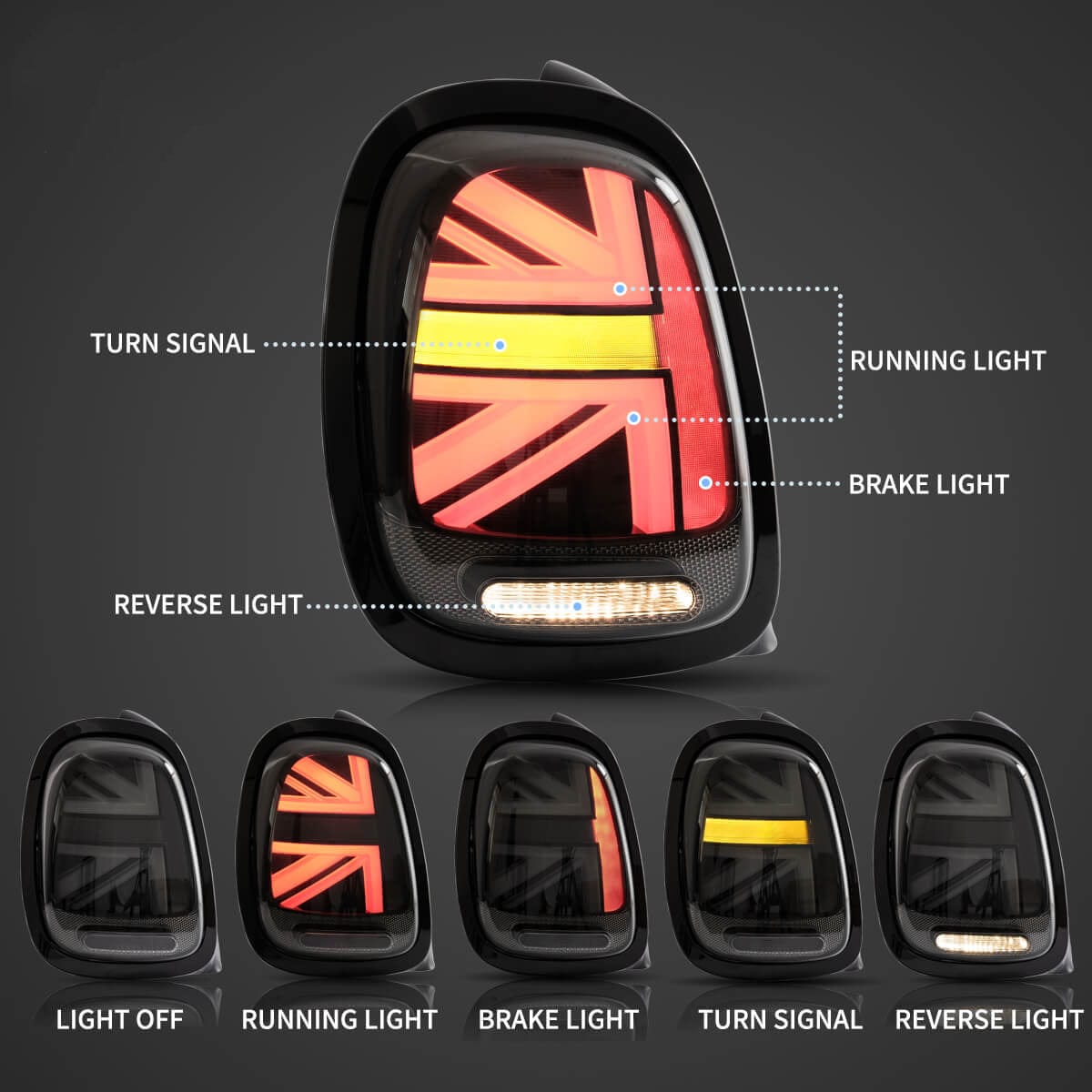 2014-2019 BMW Mini F-Series (F55/F56/F57) Tail lights - RGB Halo Kits Multicolor Flow Series Color Chasing RGBWA LED headlight kit Oracle Lighting Trendz OneUpLighting Morimoto theretrofitsource AutoLEDTech Diode Dynamics