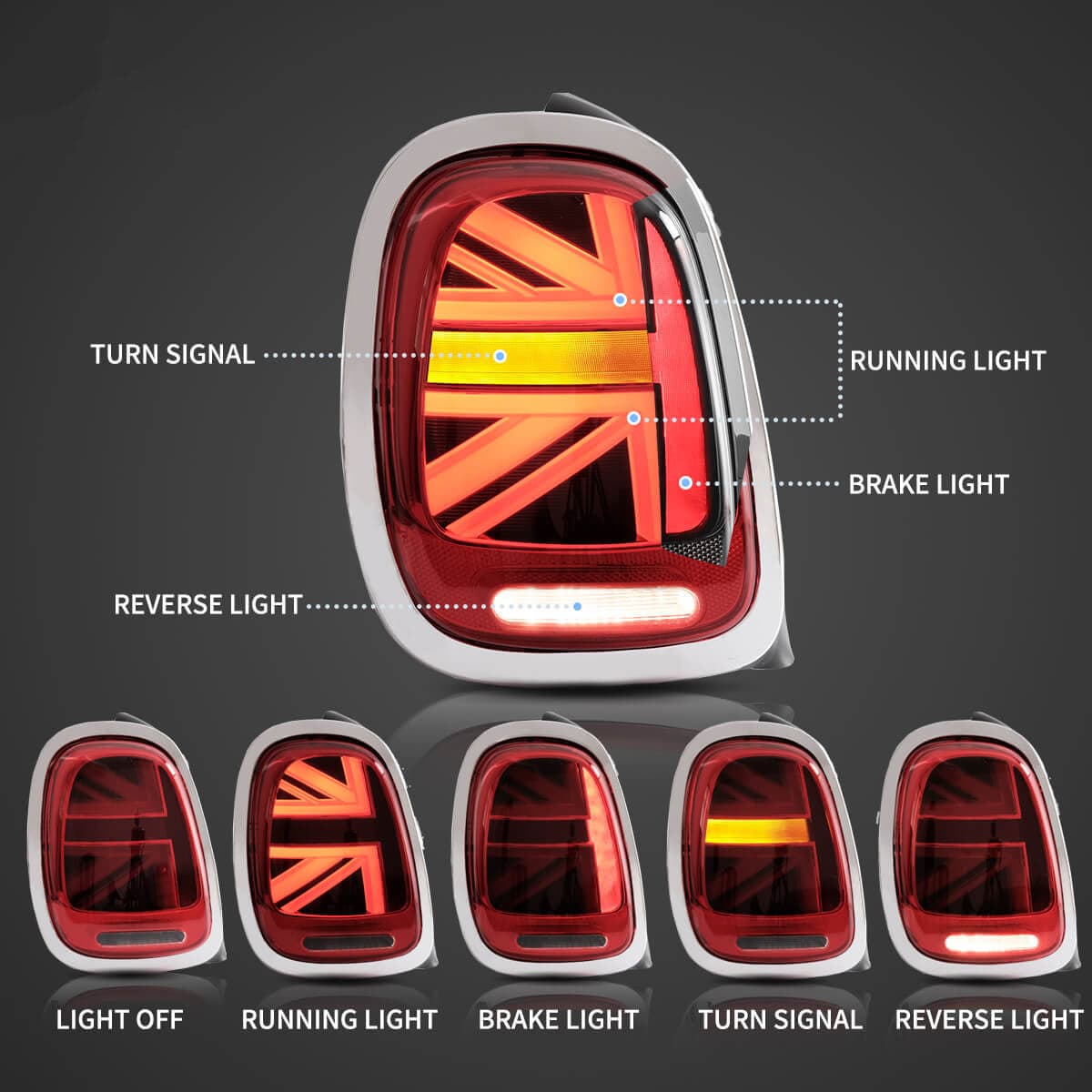 2014-2019 BMW Mini F-Series (F55/F56/F57) Tail lights - RGB Halo Kits Multicolor Flow Series Color Chasing RGBWA LED headlight kit Oracle Lighting Trendz OneUpLighting Morimoto theretrofitsource AutoLEDTech Diode Dynamics