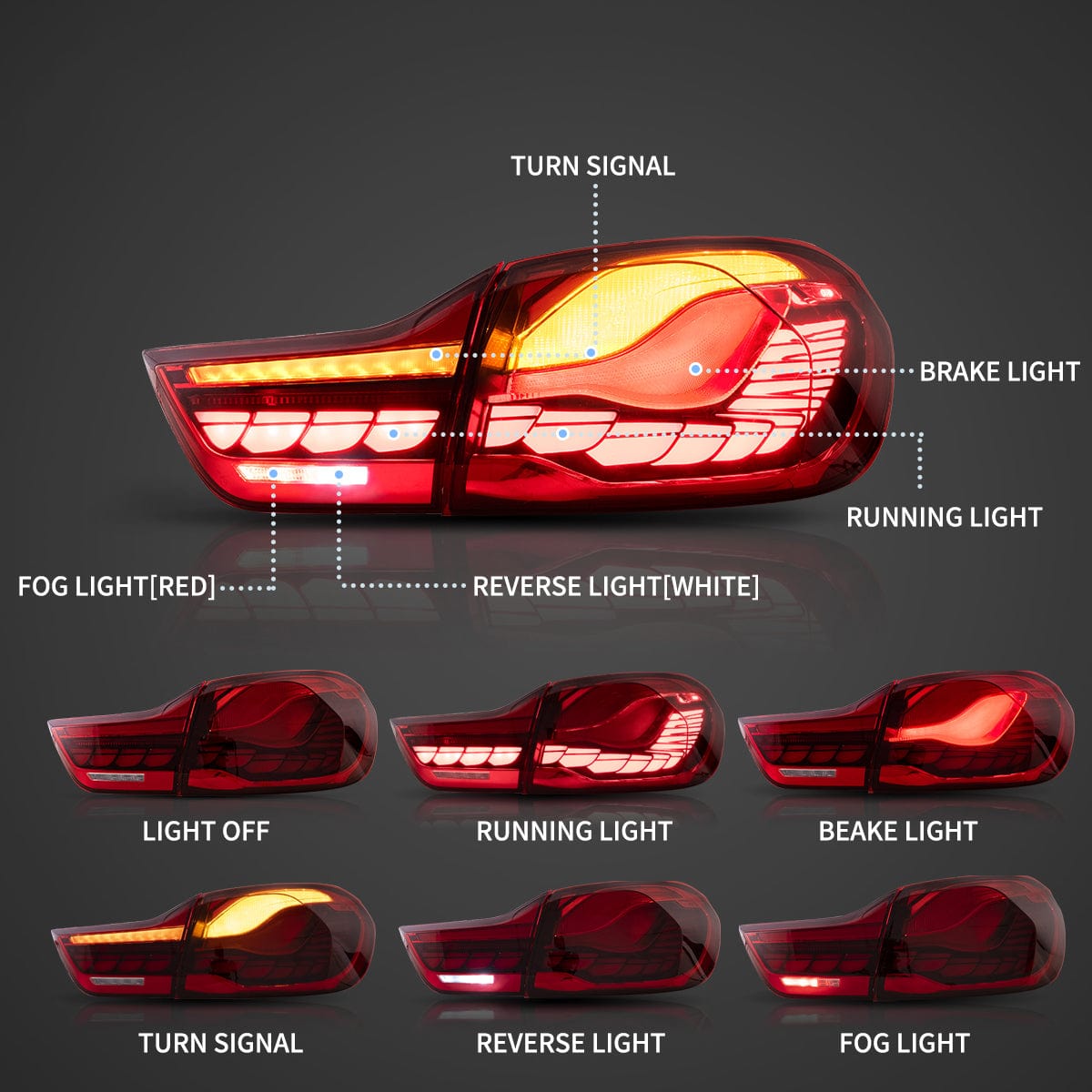 2014-2020 BMW 4 SERIES M4 SEDAN F32 F33 Tail lights With Dynamic Welcome Lighting - RGB Halo Kits Multicolor Flow Series Color Chasing RGBWA LED headlight kit Oracle Lighting Trendz OneUpLighting Morimoto theretrofitsource AutoLEDTech Diode Dynamics