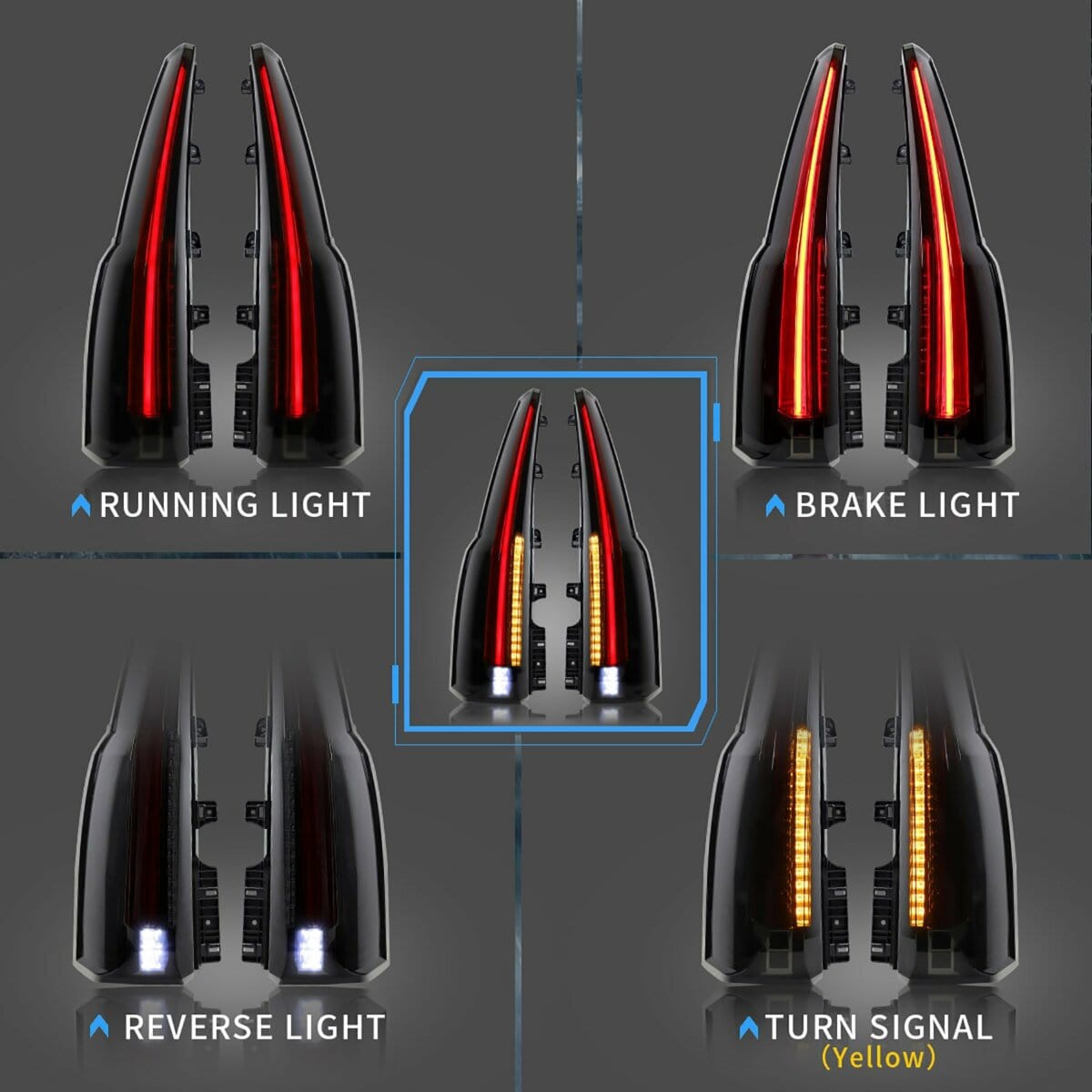 2015-2020 GMC Yukon Tail Lights with Sequential Turn Signal - RGB Halo Kits Multicolor Flow Series Color Chasing RGBWA LED headlight kit Oracle Lighting Trendz OneUpLighting Morimoto theretrofitsource AutoLEDTech Diode Dynamics