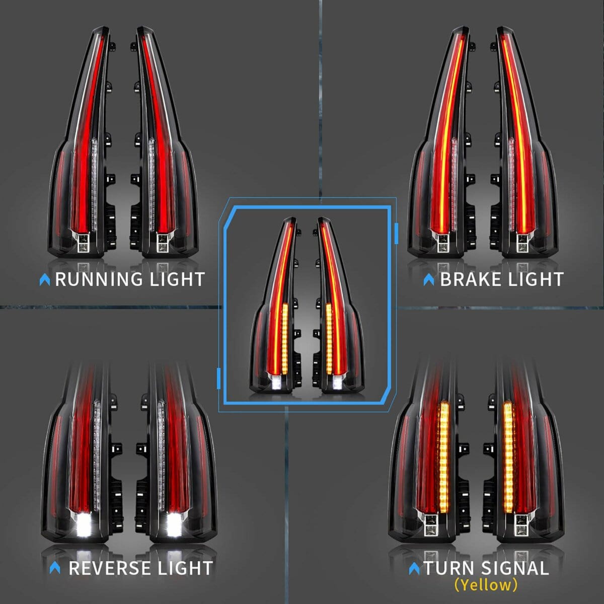2015-2020 GMC Yukon Tail Lights with Sequential Turn Signal - RGB Halo Kits Multicolor Flow Series Color Chasing RGBWA LED headlight kit Oracle Lighting Trendz OneUpLighting Morimoto theretrofitsource AutoLEDTech Diode Dynamics