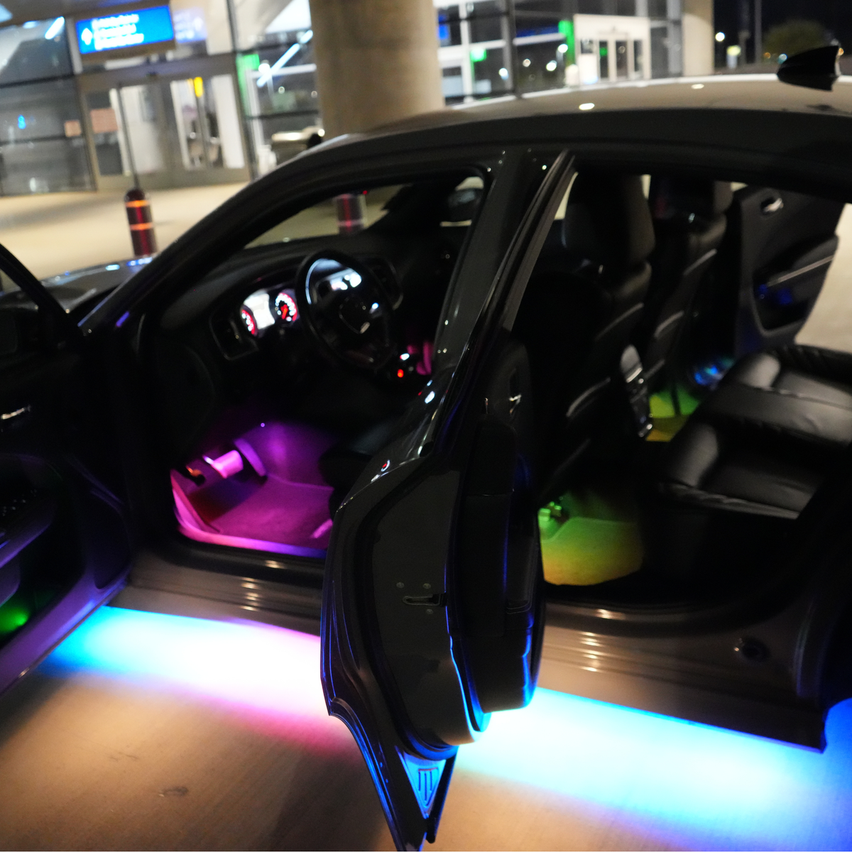 4pc Interior Aluminum Ambient Footwell Lighting Kit — lighting shown installed