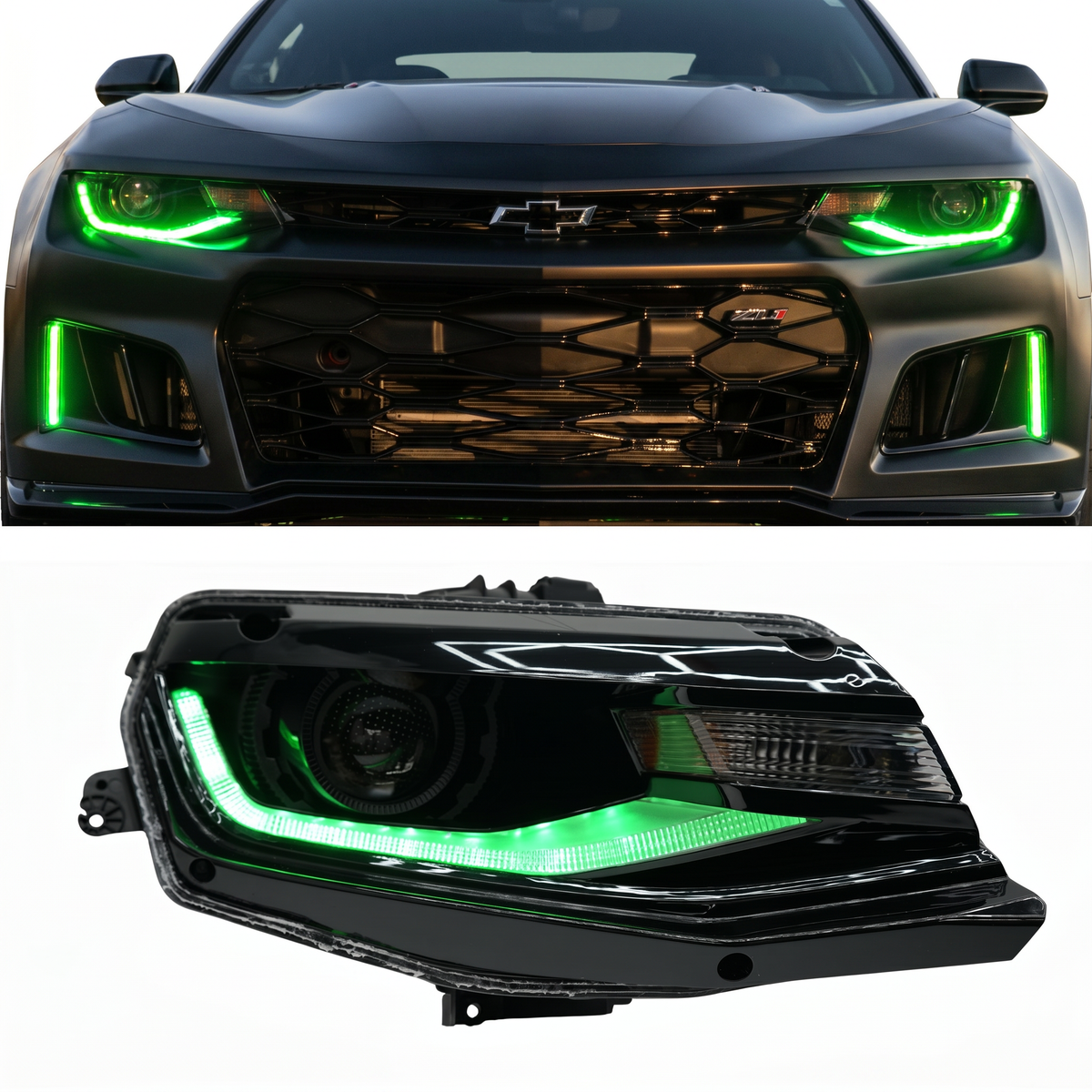 Chevrolet Camaro Flow Series Multicolor DRL Boards (2016-2018) — lighting shown installed
