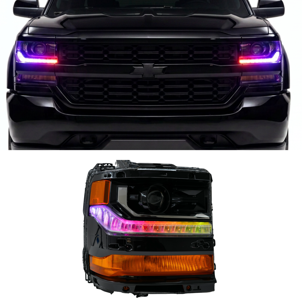 Chevrolet Silverado Multicolor Flow Series DRL Boards (2016-2018) — lighting shown installed