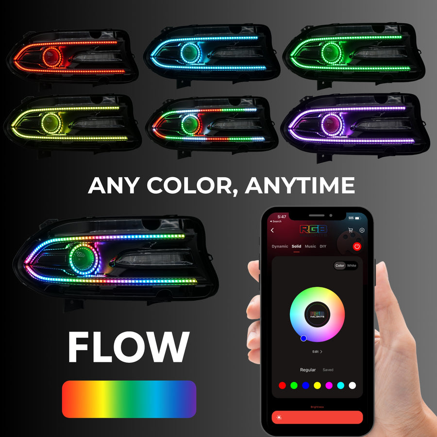 Dodge Charger: Multicolor Flow Series Halo Headlights (2015–2023) – Custom Multicolor LED Lighting by RGB Halo Kits