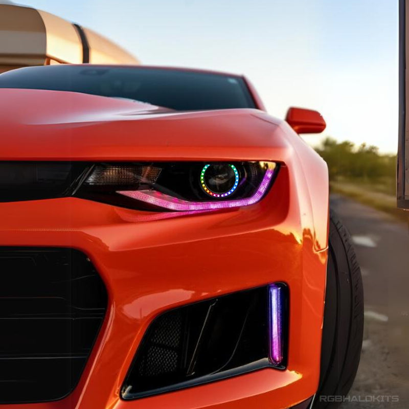 Chevrolet Camaro: Multicolor Flow Series Headlights w/ Halos (2016-2018) – Custom Multicolor LED Lighting by RGB Halo Kits