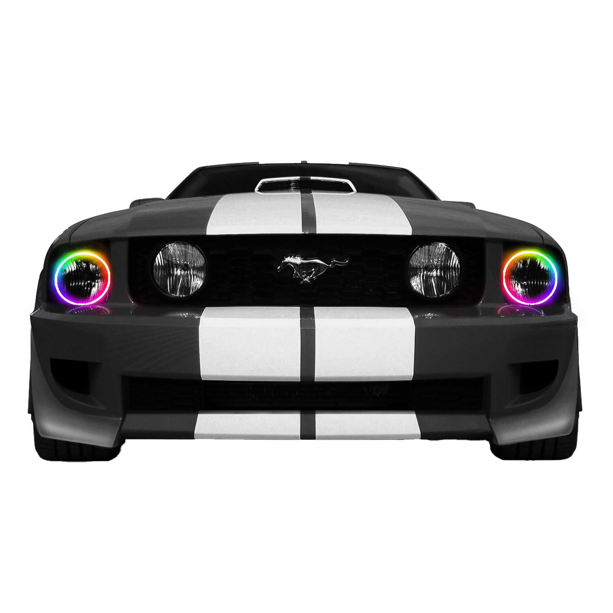 2005-2009 Ford Mustang Multicolor Halo Kit - RGB Halo Kits Multicolor Flow Series Color Chasing RGBWA LED headlight kit Colorshift Oracle Lighting Trendz OneUpLighting Morimoto theretrofitsource AutoLEDTech Diode Dynamics