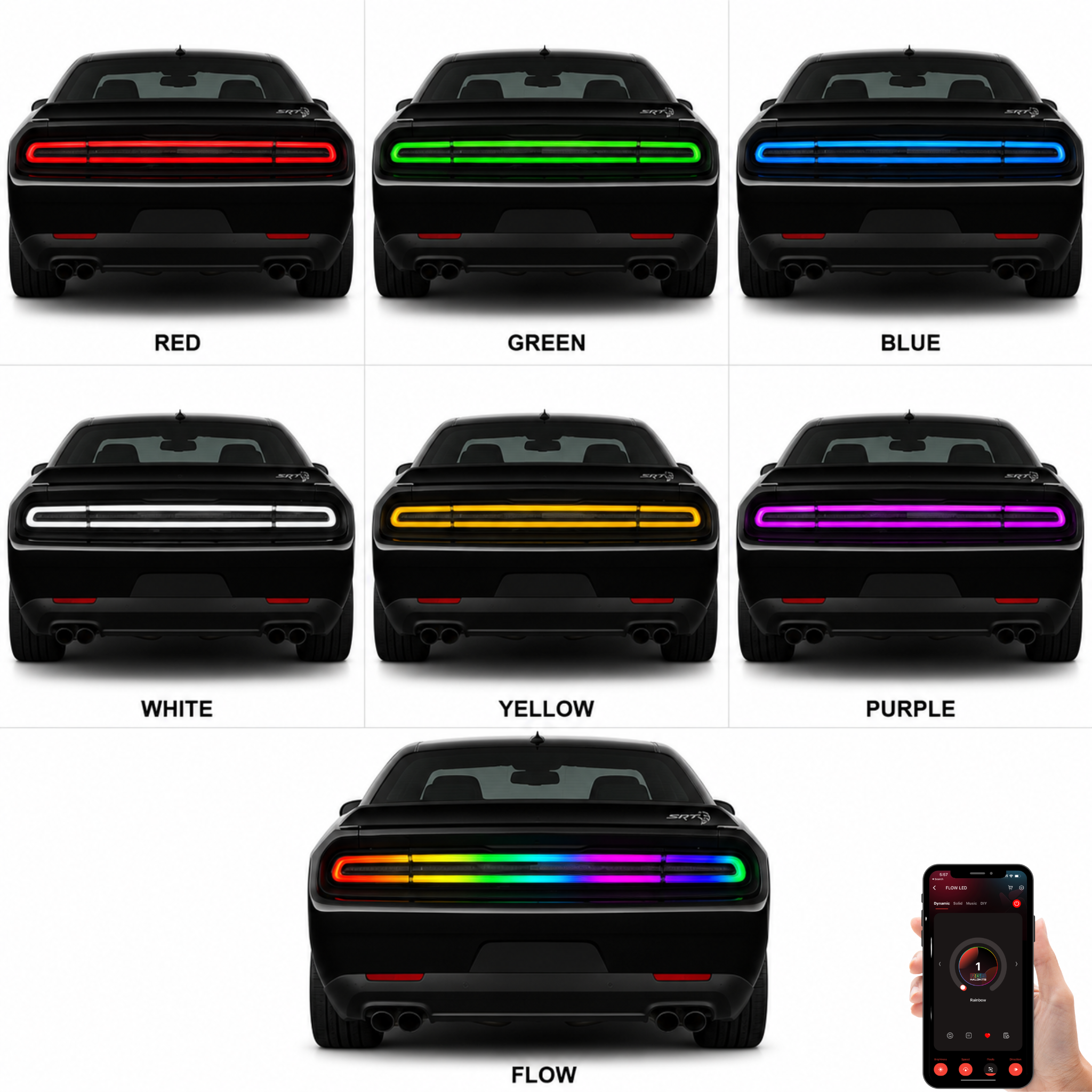 Dodge Challenger: Flow Series Multicolor Tail Lights (2015-2024)