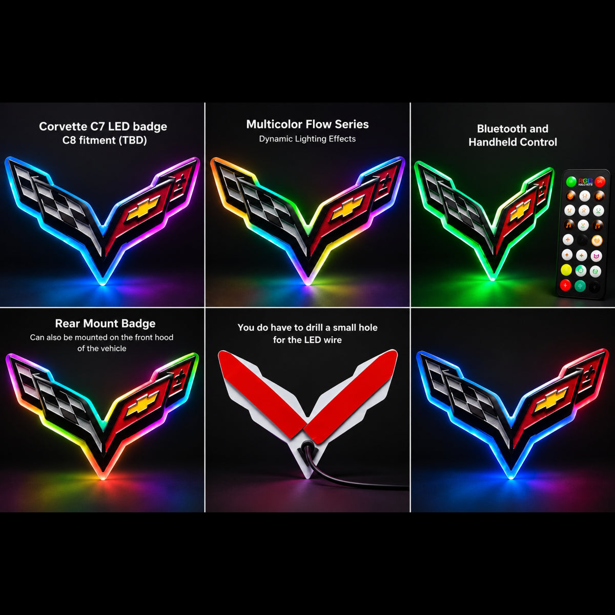 Corvette C7 Flow Series Multicolor LED Emblem Badge