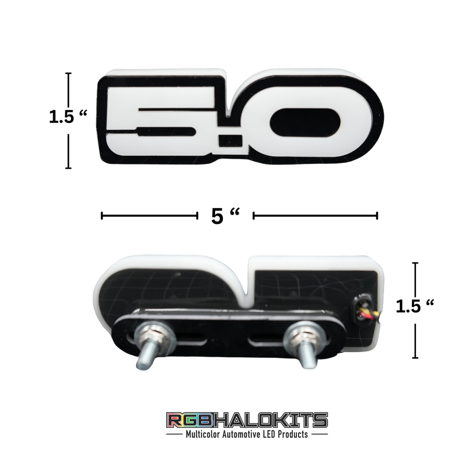 5.0 LED Emblem Badge: Ford Mustang (Multicolor Flow) – Custom Multicolor LED Lighting by RGB Halo Kits