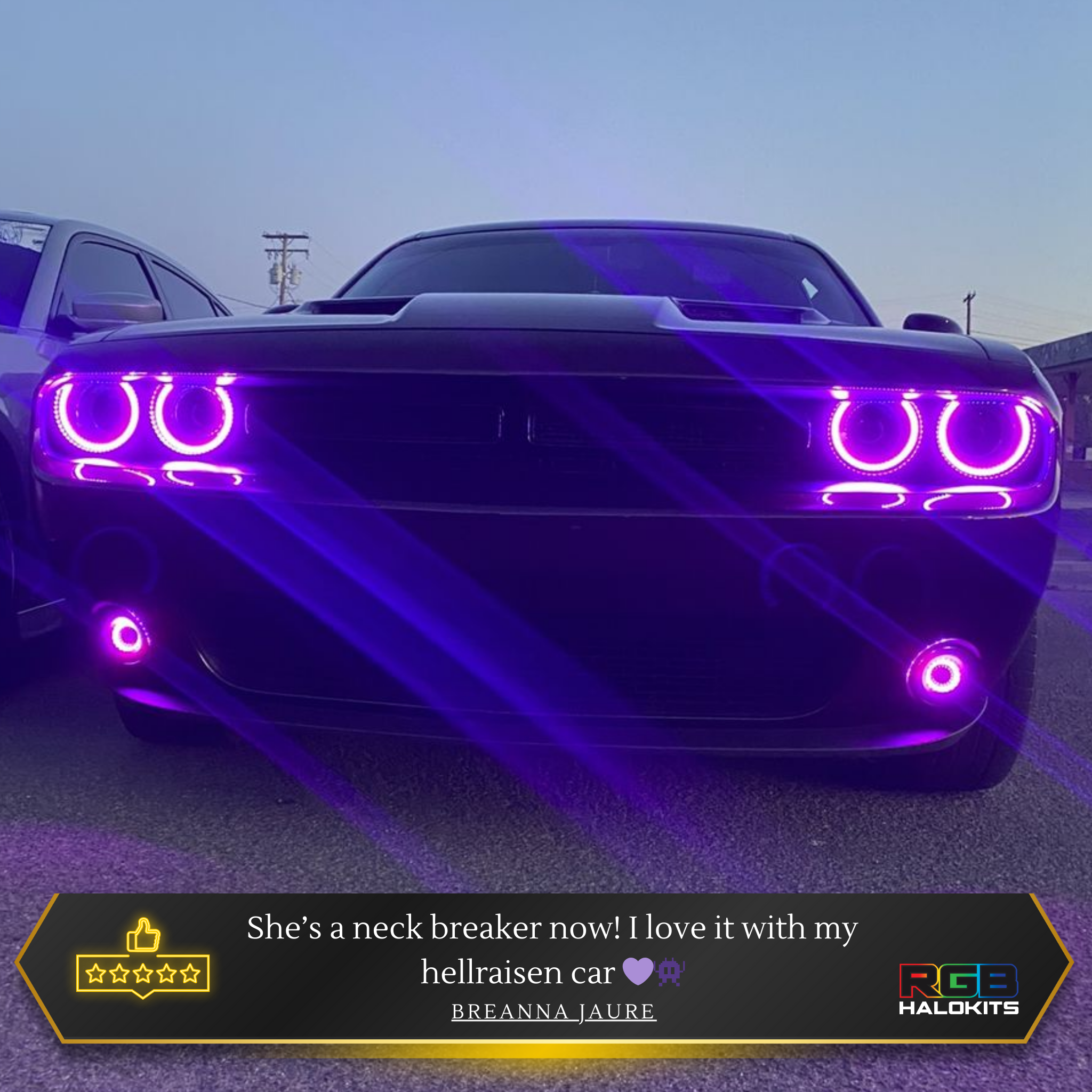 2015-2022 Dodge Challenger Waterproof External Mount Multicolor Halo Kit - RGB Halo Kits Multicolor Flow Series Color Chasing RGBWA LED headlight kit Oracle Lighting Trendz OneUpLighting Morimoto theretrofitsource AutoLEDTech Diode Dynamics