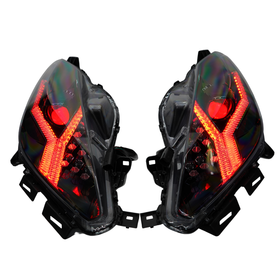 2014–2019 Corvette Multicolor Flow Headlights – w/ Demon Eyes (Morimoto) – Custom Multicolor LED Lighting by RGB Halo Kits