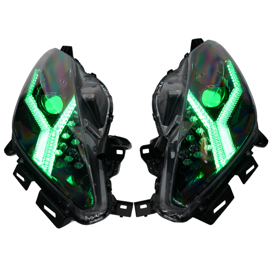 2014–2019 Corvette Multicolor Flow Headlights – w/ Demon Eyes (Morimoto) – Custom Multicolor LED Lighting by RGB Halo Kits