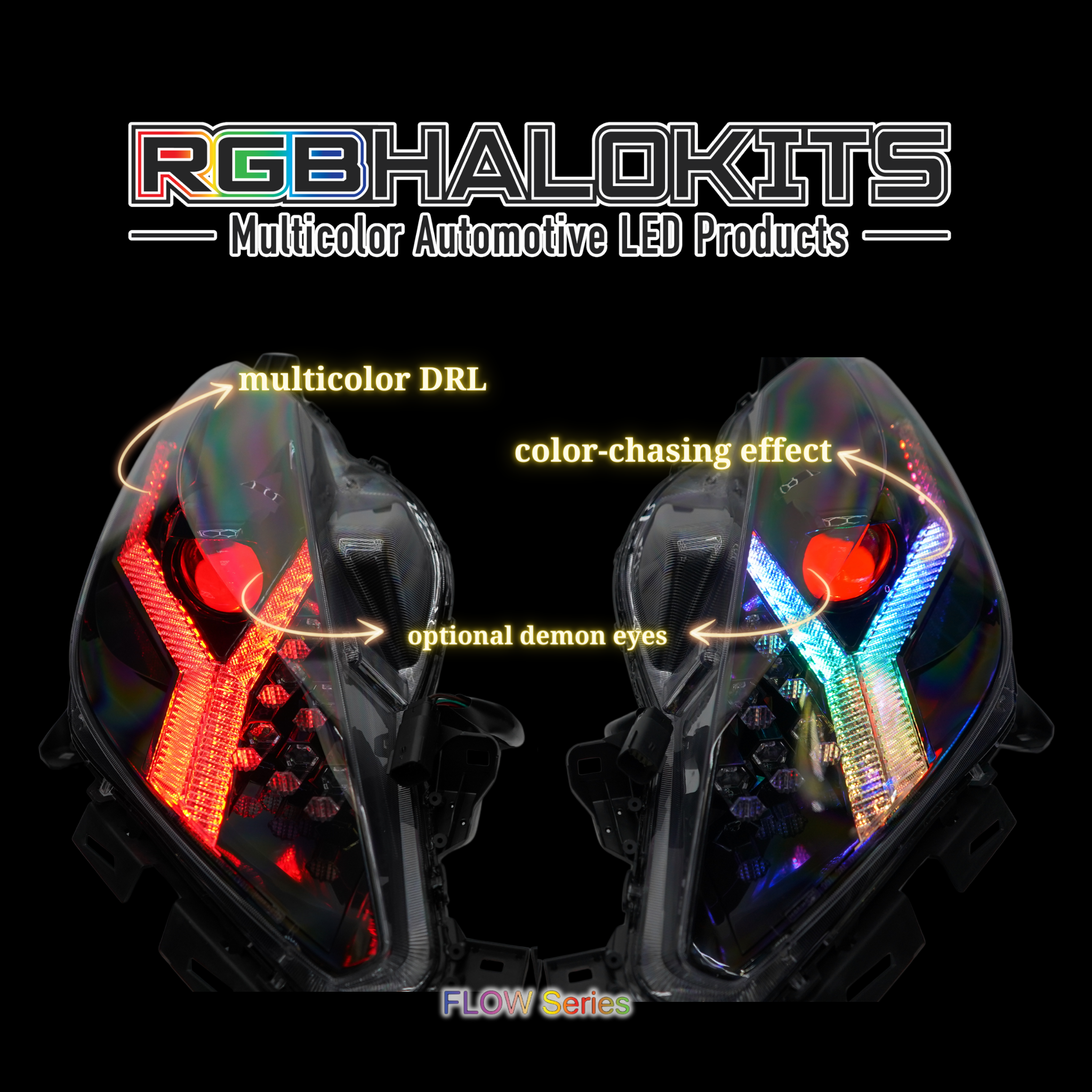 Chevrolet Corvette: Multicolor Flow Series Headlights (2014-2019) | XB Morimoto – Custom Multicolor LED Lighting by RGB Halo Kits