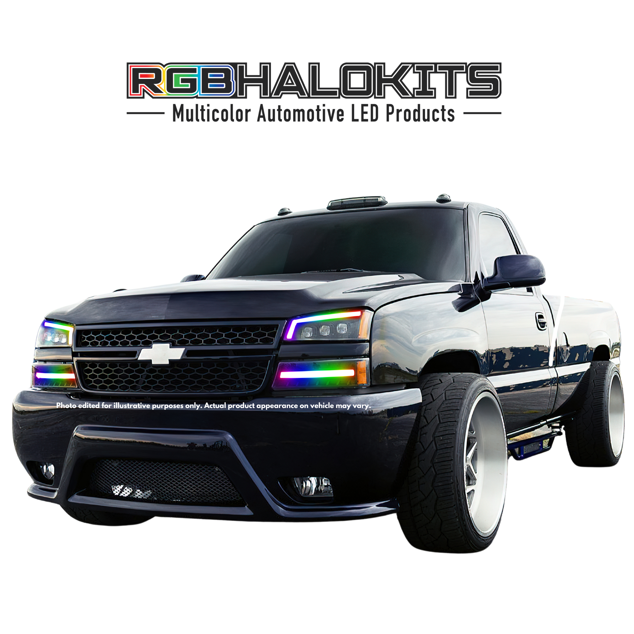 Chevrolet Silverado: Multicolor Flow Series Nova Alpha Black Headlights (2003-2006) | Alpharex – Custom Multicolor LED Lighting by RGB Halo Kits