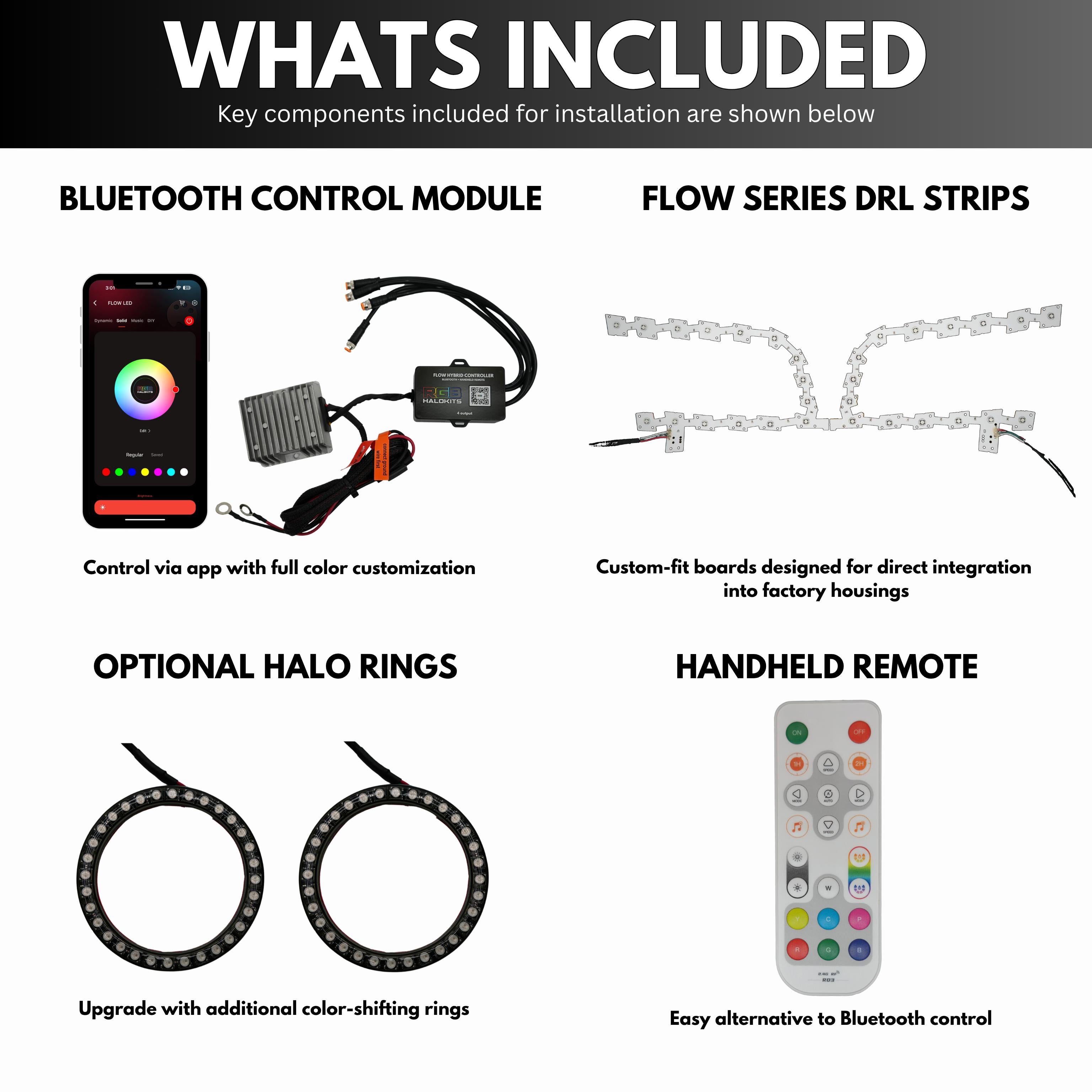 FOLOI RGBW Halo Ring Kit For 2011-2021 Chrysler 300 – DRL With Phone App Remote