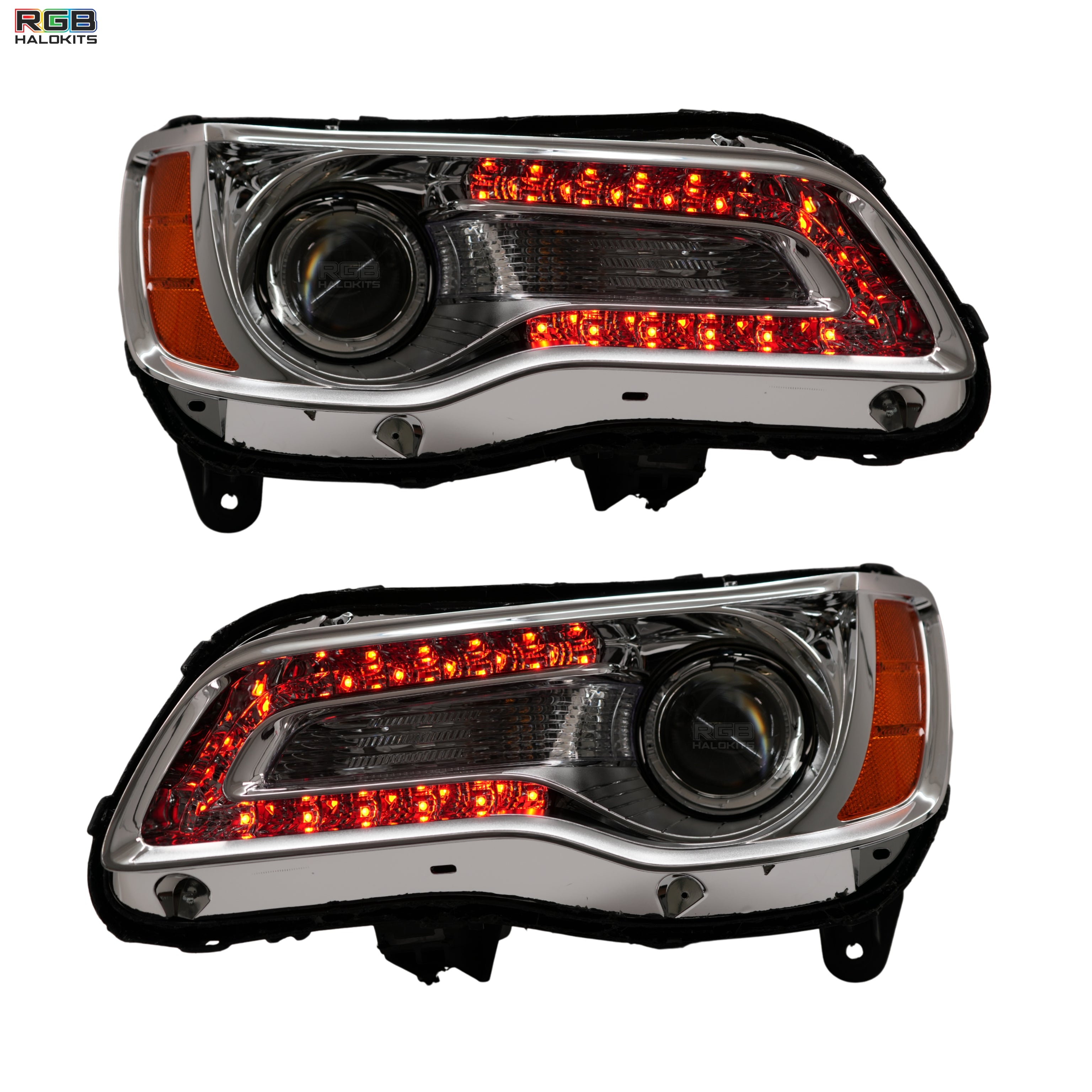 OE Style LED DRL Projector Headlights For 2011-2023 Chrysler 300 – Chrome Housing, Clear Lens – Pair (LH & RH)