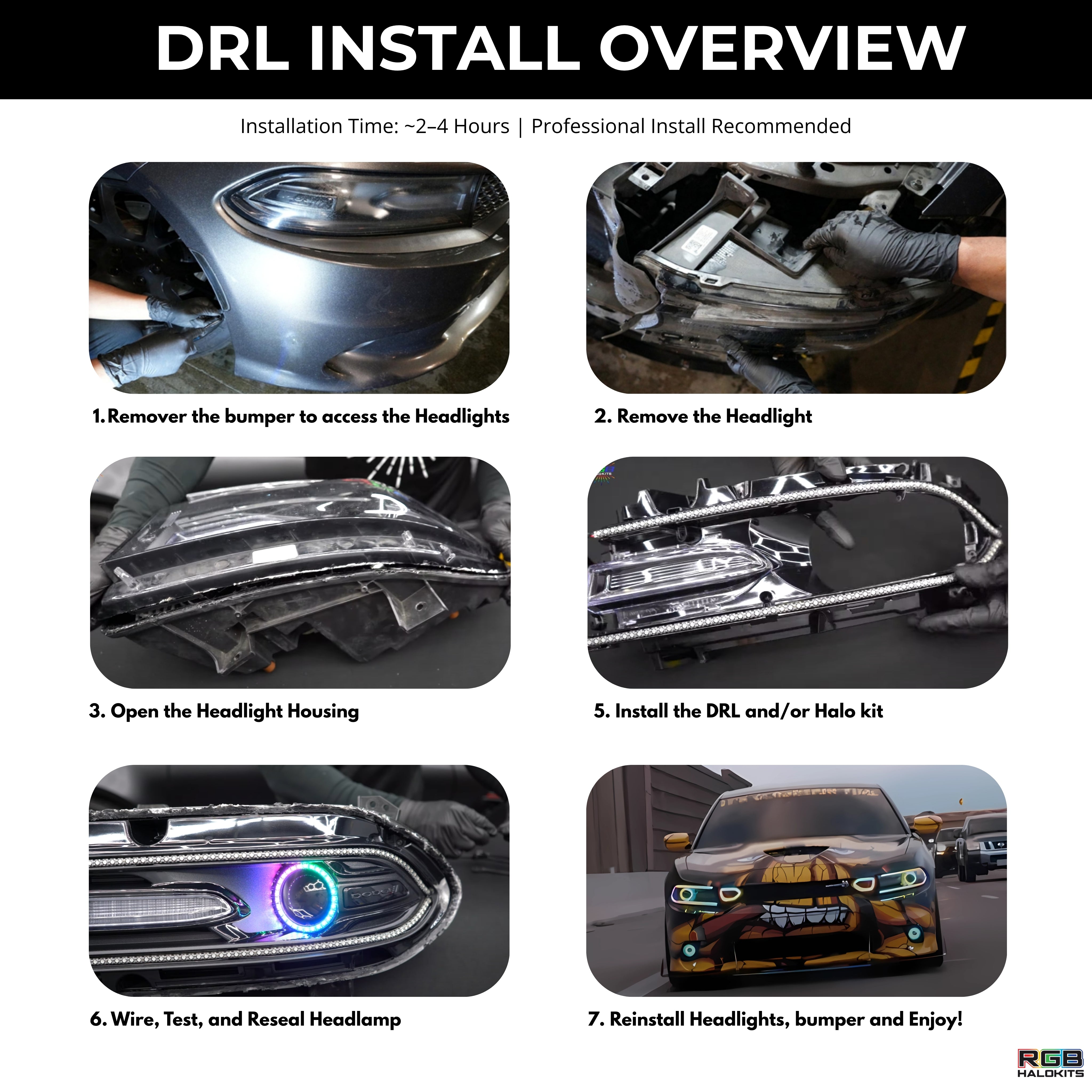 Dodge Charger Flow Series DRL Boards (2015-2023) – Custom Multicolor LED Lighting by RGB Halo Kits