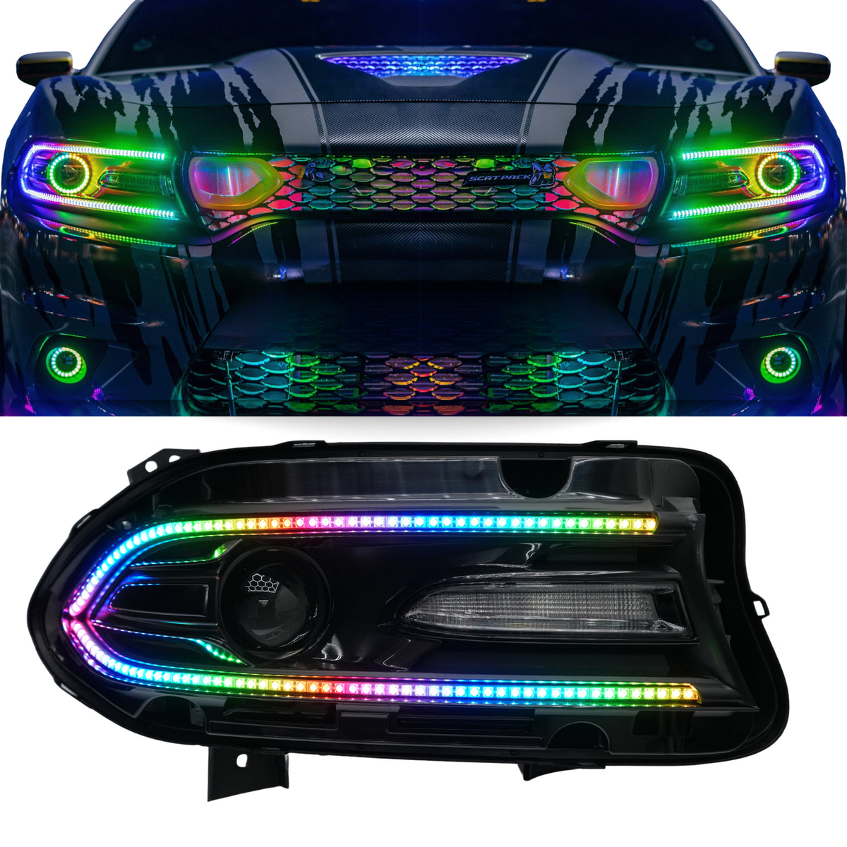 Halo Fog Lights For Dodge Charger Oracle Lighting 2011-2014 Dodge Charger  LED Fog Light Halo Kit Dodge Charger Flow Series DRL Boards (2015-2023) Yes  Add Headlight Halos / No Fog Light Halos / 2021-2023