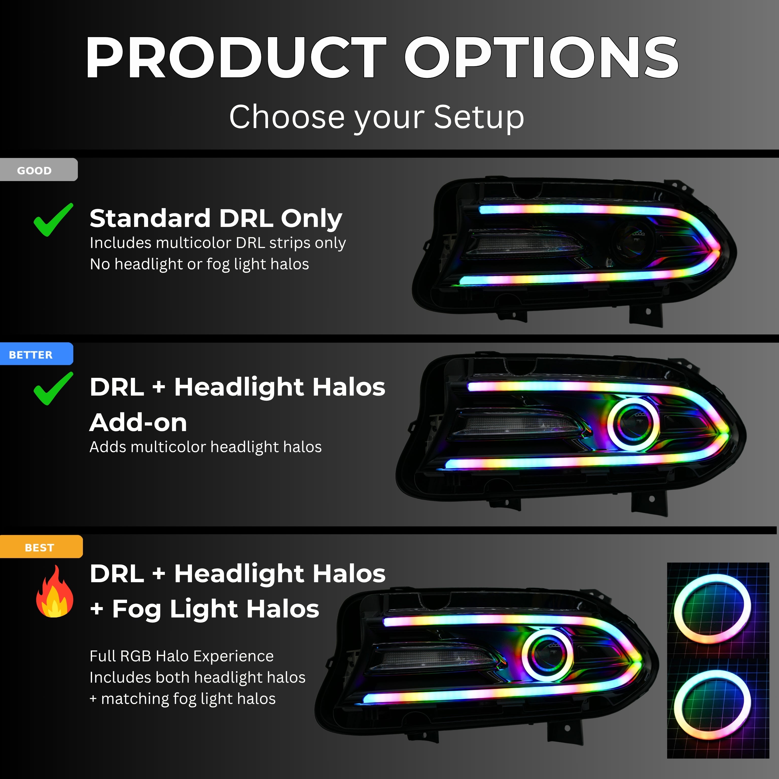 Dodge Charger Flow Series DRL Boards | Diffused LED (2015-2023) – Custom Multicolor LED Lighting by RGB Halo Kits