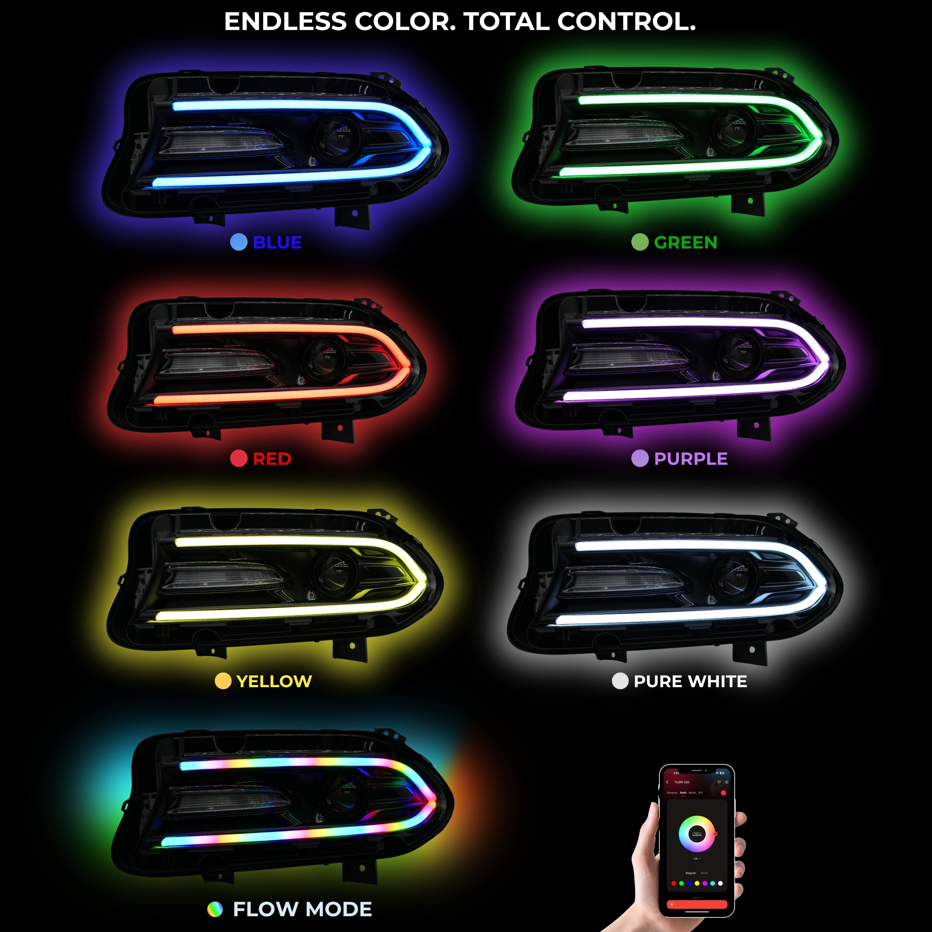 Dodge Charger Flow Series DRL Boards | Diffused LED (2015-2023) – Custom Multicolor LED Lighting by RGB Halo Kits