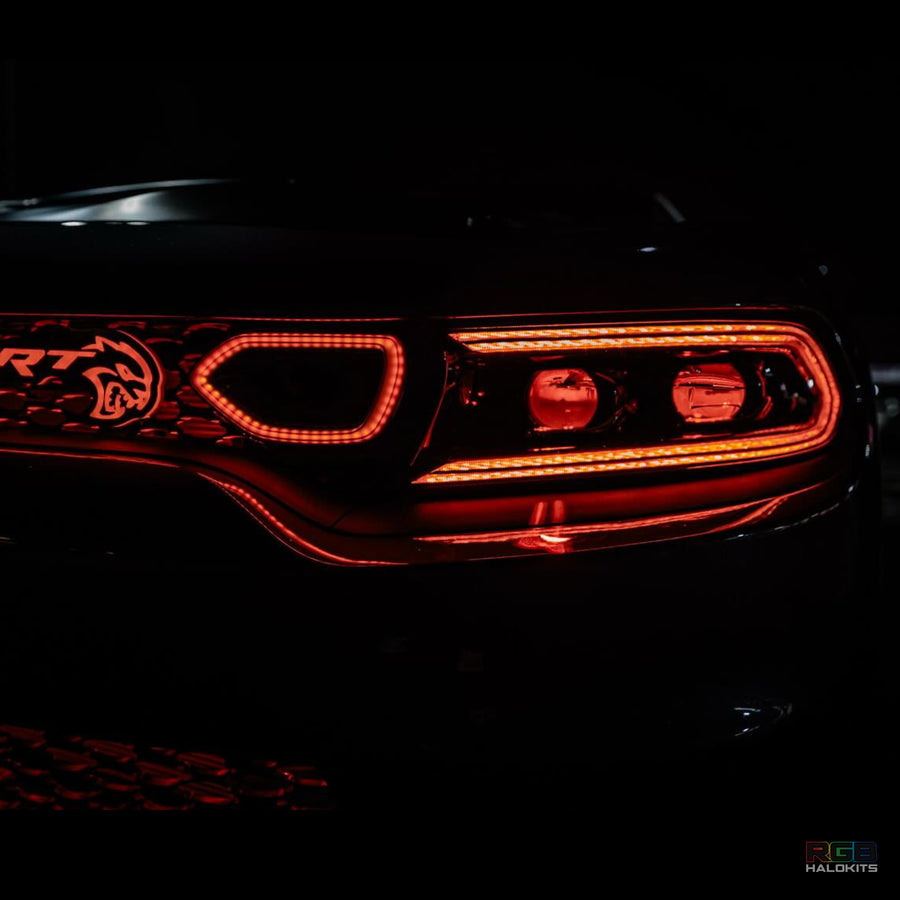 Dodge Charger: Multicolor Flow Series LUXX-Series LED Projector Headlights + Demon Eyes (2015–2023) – Custom Multicolor LED Lighting by RGB Halo Kits