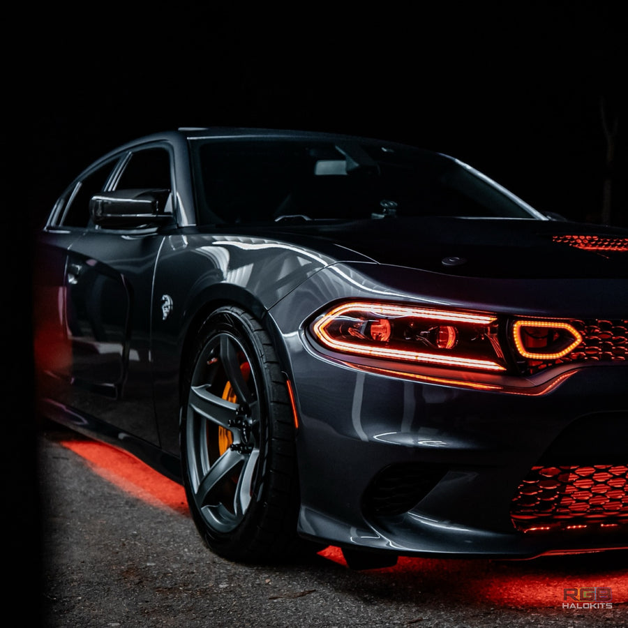 Dodge Charger: Multicolor Flow Series LUXX-Series LED Projector Headlights + Demon Eyes (2015–2023) – Custom Multicolor LED Lighting by RGB Halo Kits