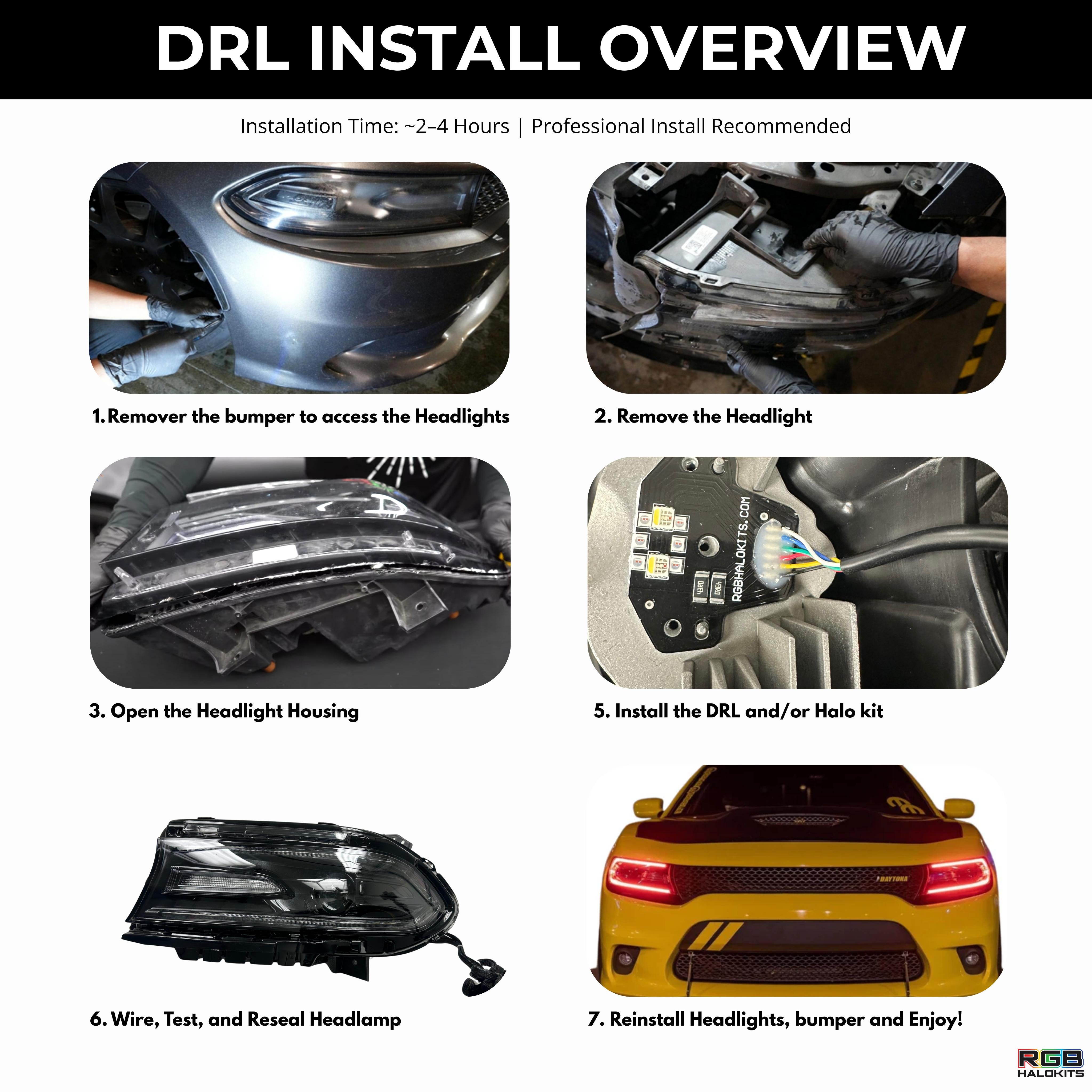 Dodge Charger RGBWA DRL Boards (2015-2023) – Custom Multicolor LED Lighting by RGB Halo Kits