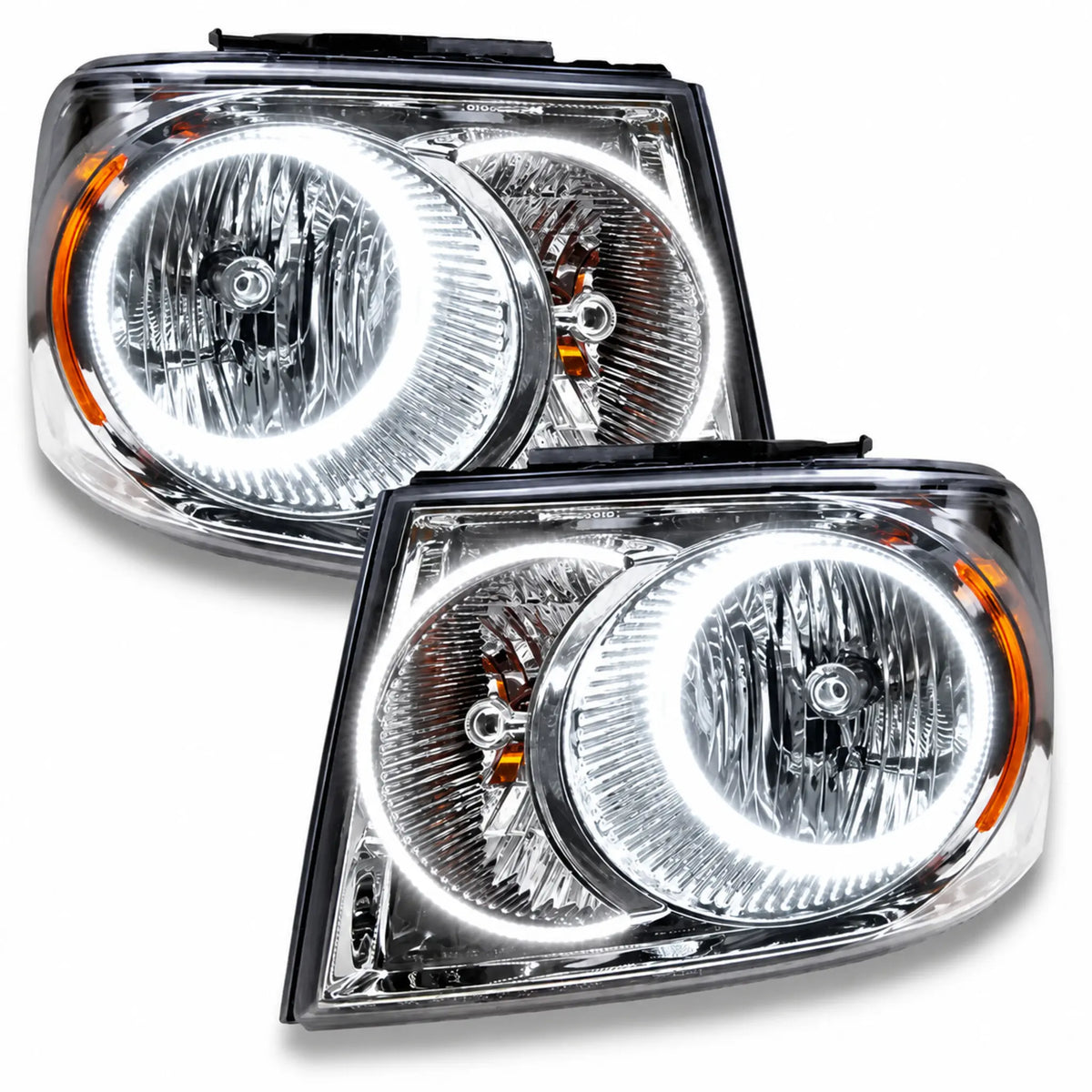 2007–2009 Dodge Durango headlight pair showing white halo rings