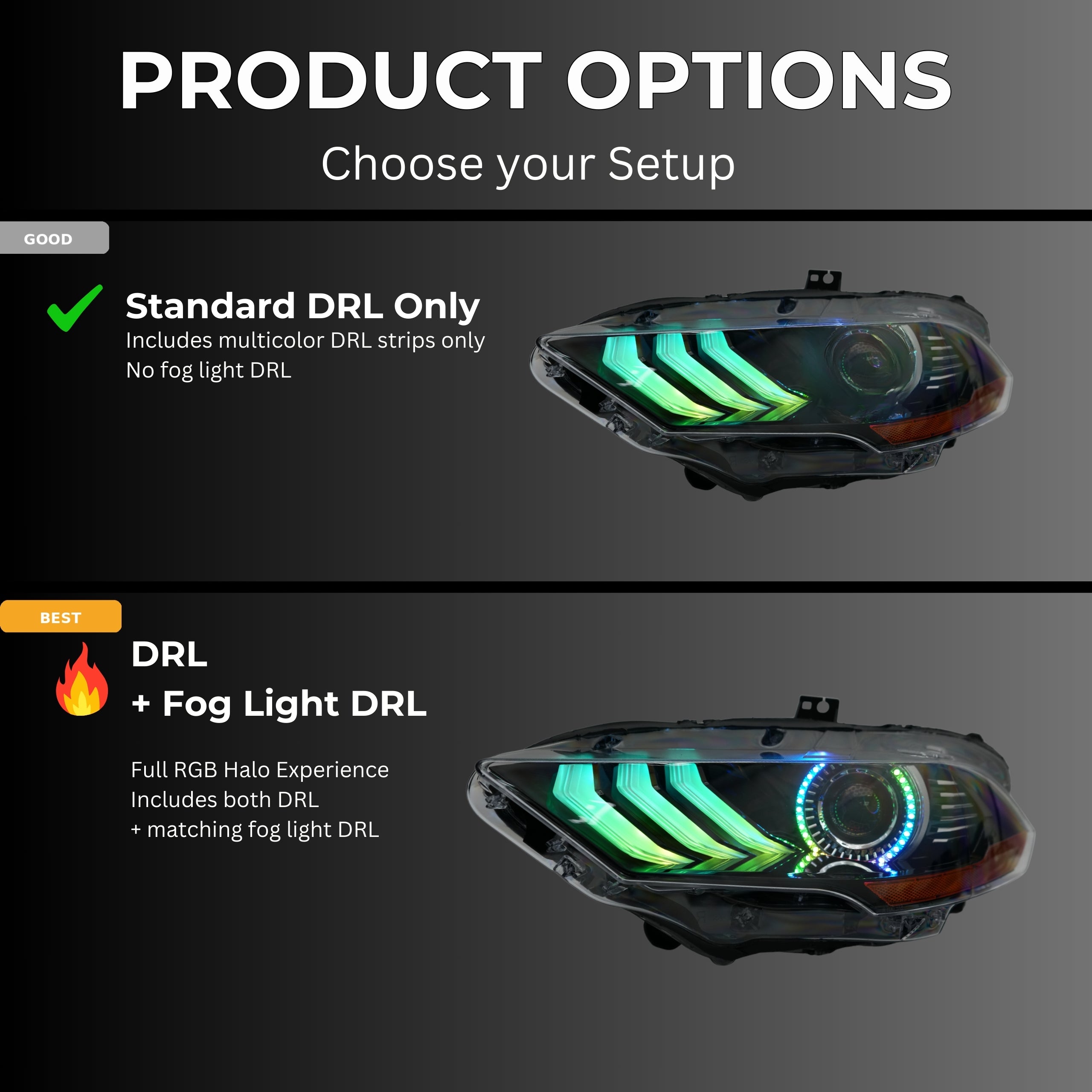 Ford Mustang Multicolor Flow Series DRL Boards (2018-2023) – Custom Multicolor LED Lighting by RGB Halo Kits