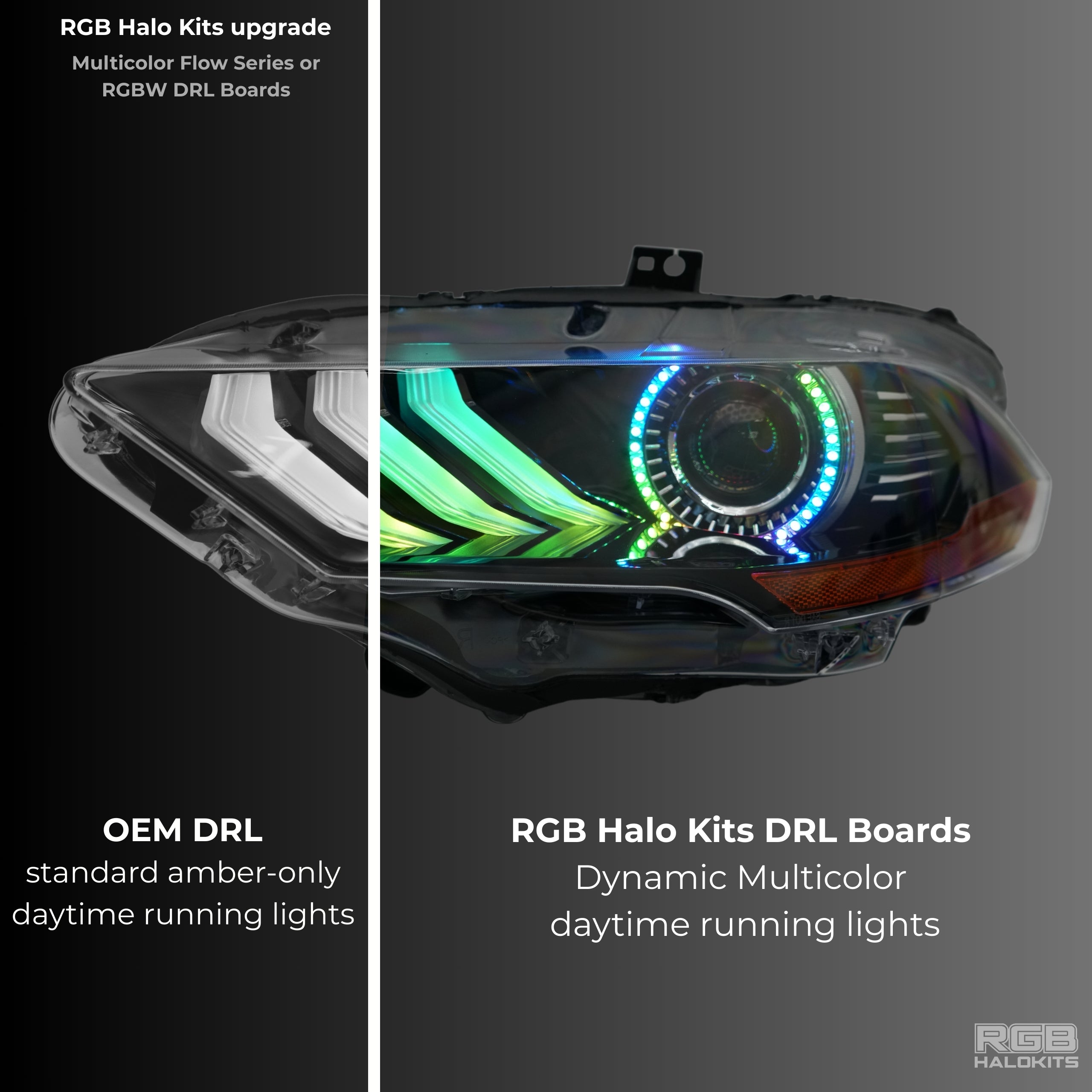 Ford Mustang Multicolor Flow Series DRL Boards (2018-2023) – Custom Multicolor LED Lighting by RGB Halo Kits