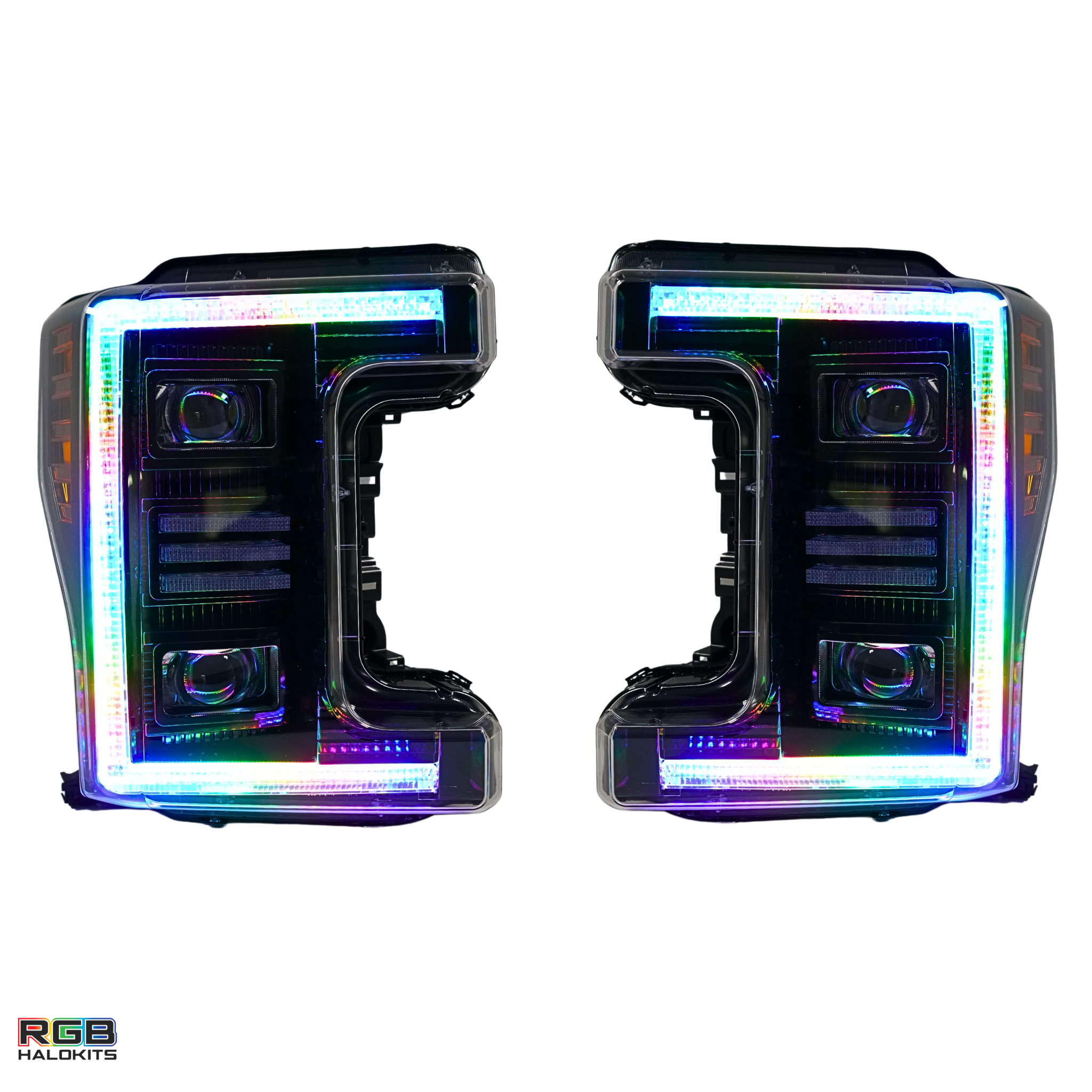 Ford Super Duty: Multicolor Flow Series Headlights (2017-2019) | XB Hybrid Morimoto – Custom Multicolor LED Lighting by RGB Halo Kits