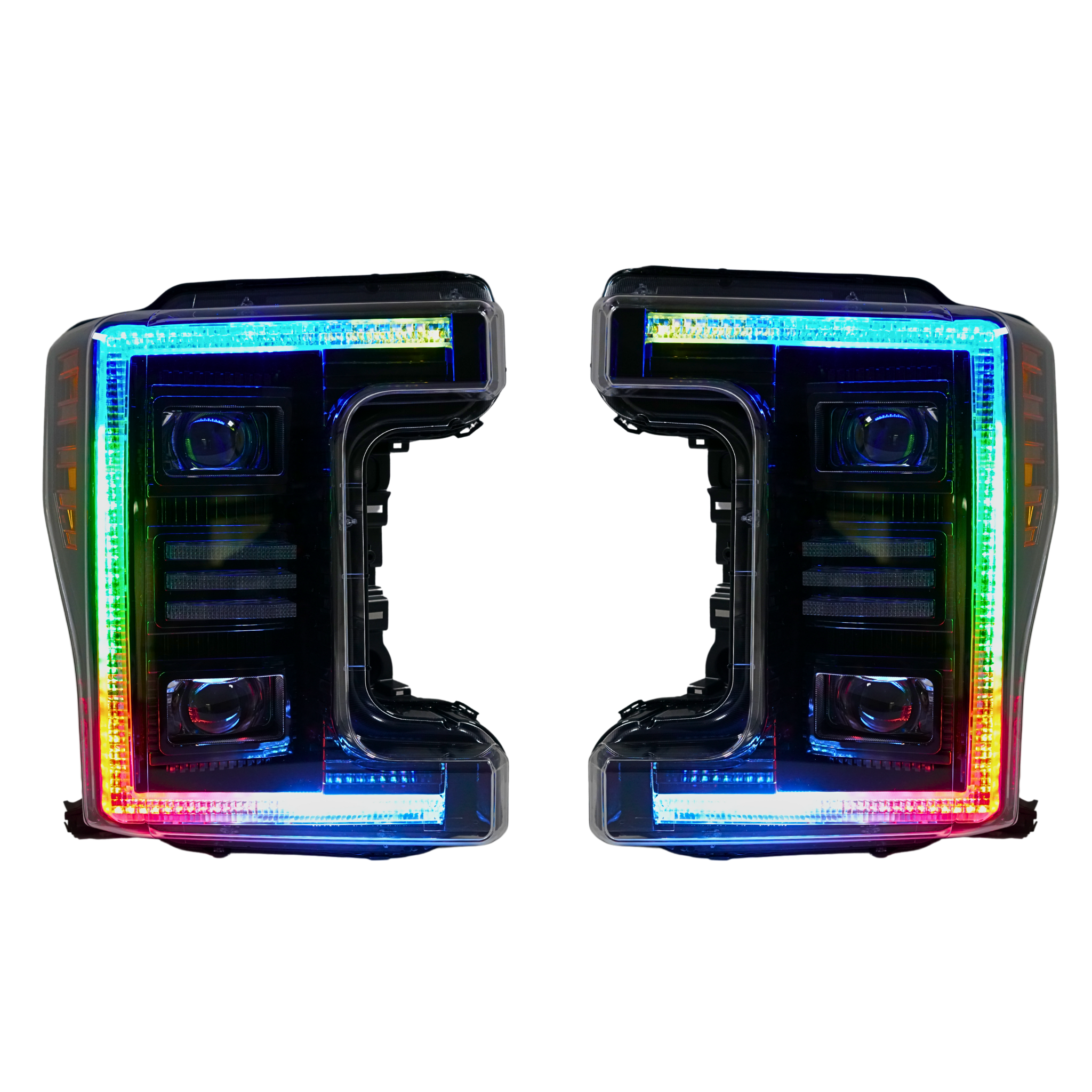 Ford Super Duty: Multicolor Flow Series Headlights (2017-2019) | XB Hybrid Morimoto – Custom Multicolor LED Lighting by RGB Halo Kits