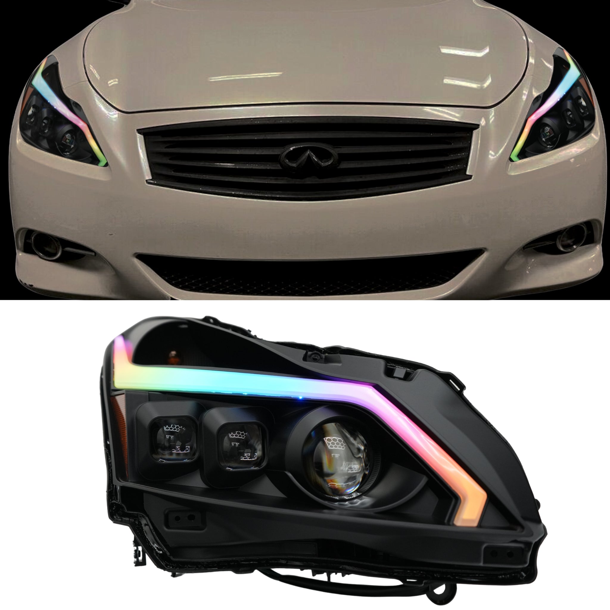 Infiniti G37 Sedan Spyder Headlights Multicolor DRL Boards (2010-2013)