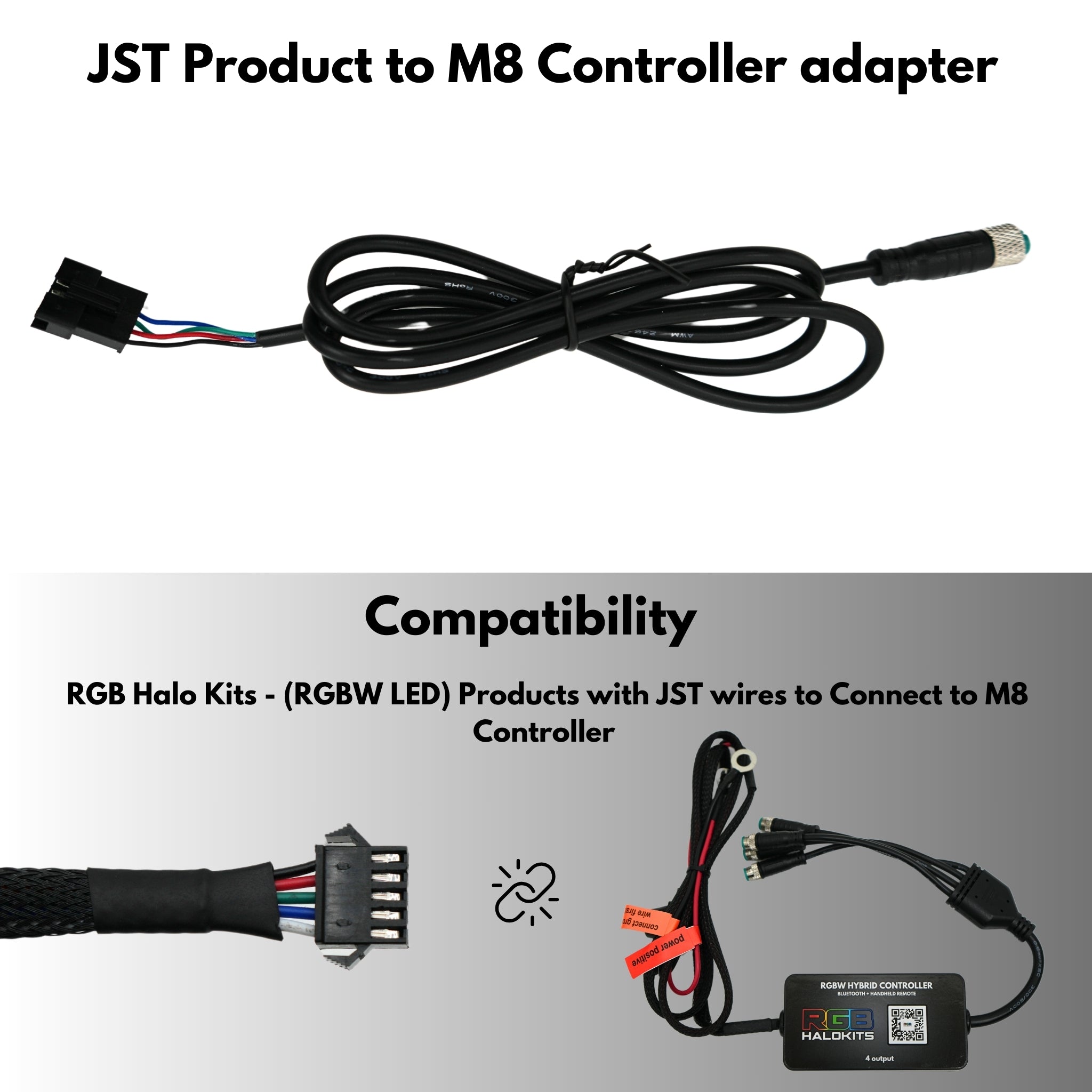 JST product to M8 Controller: Connector Adapter – Custom Multicolor LED Lighting by RGB Halo Kits