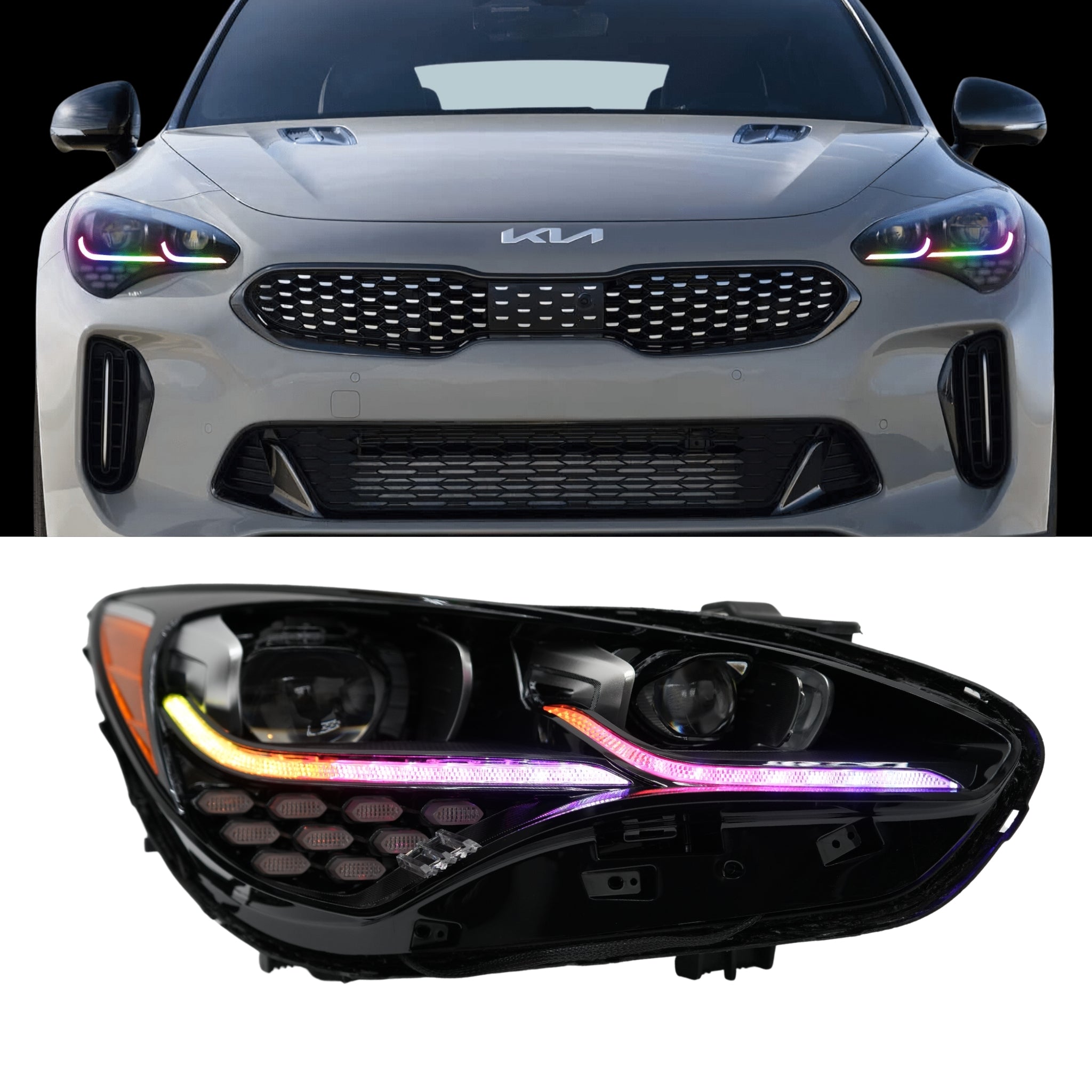 アイライン 2017年2021 KIA STINGERのヘッドライトポイントアイラインアイブロー Headlight Point Eyeline Eyebrow for 2017 2021 Kia Stinger Kia Stinger Multicolor Flow Series DRL Boards (2017-2022)
