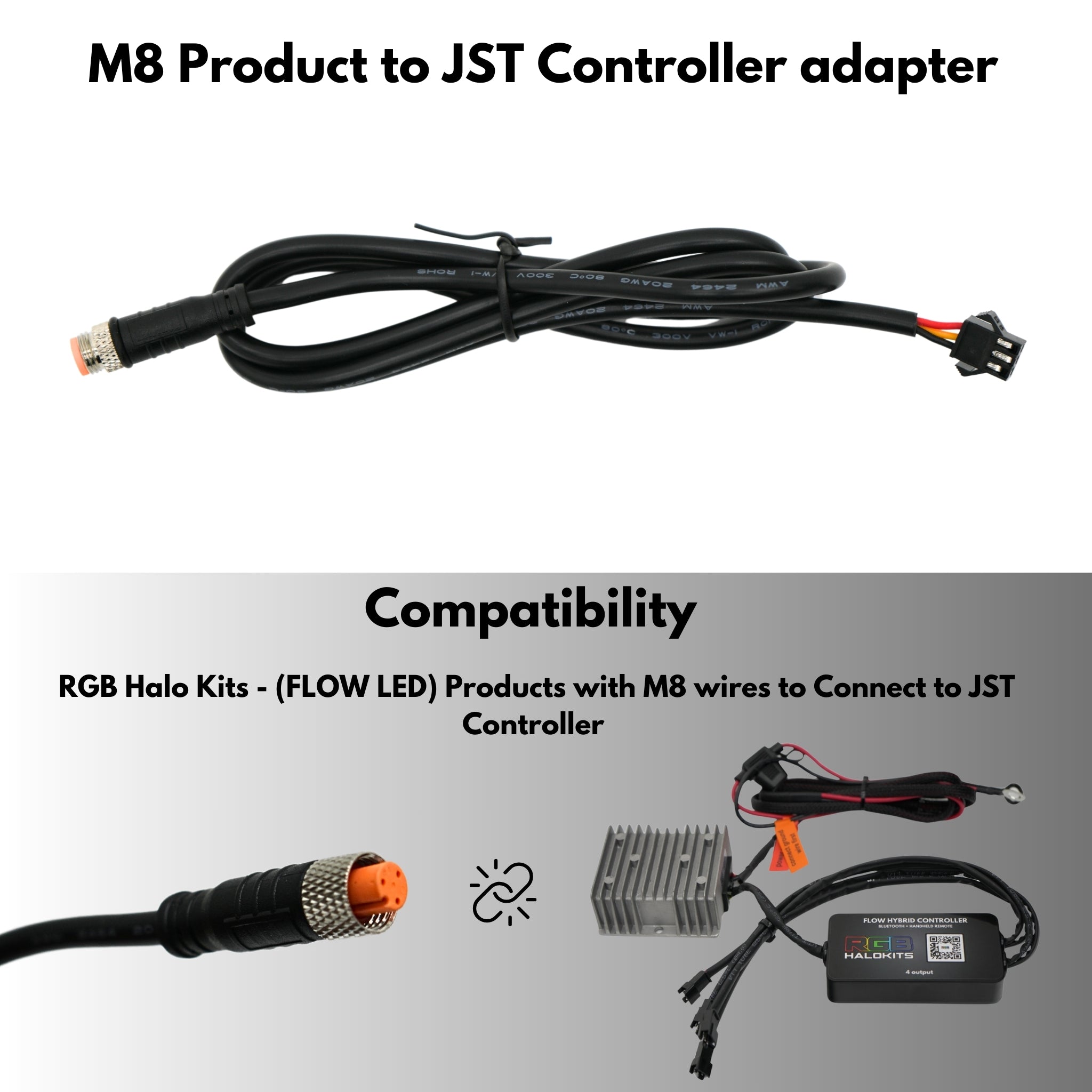 M8 Product to JST Controller : Connector Adapter – Custom Multicolor LED Lighting by RGB Halo Kits