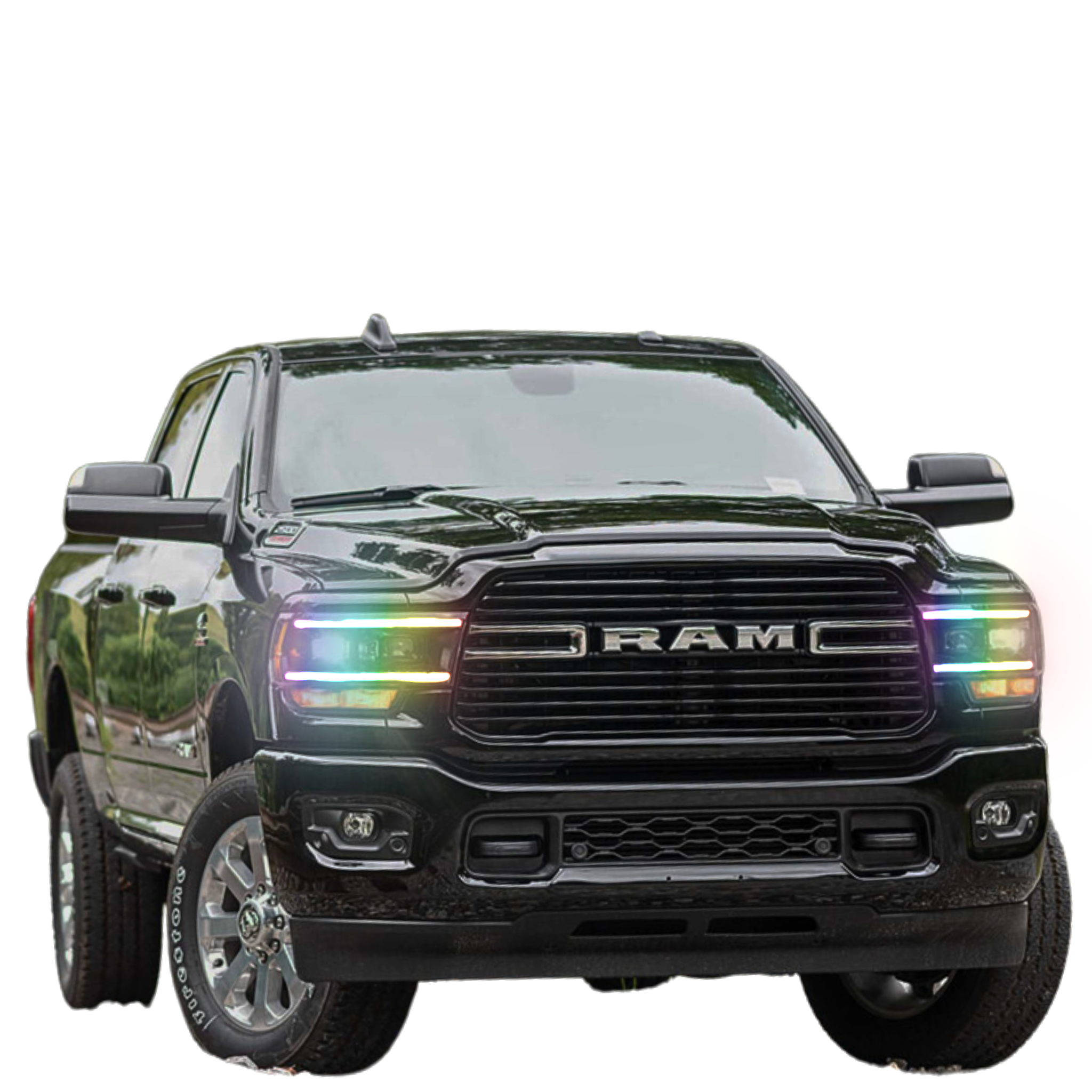 2019-2023 Dodge RAM HD: Multicolor Prebuilt XB Hybrid Headlights - RGB Halo Kits Multicolor Flow Series Color Chasing RGBWA LED headlight kit Oracle Lighting Trendz OneUpLighting Morimoto theretrofitsource AutoLEDTech Diode Dynamics
