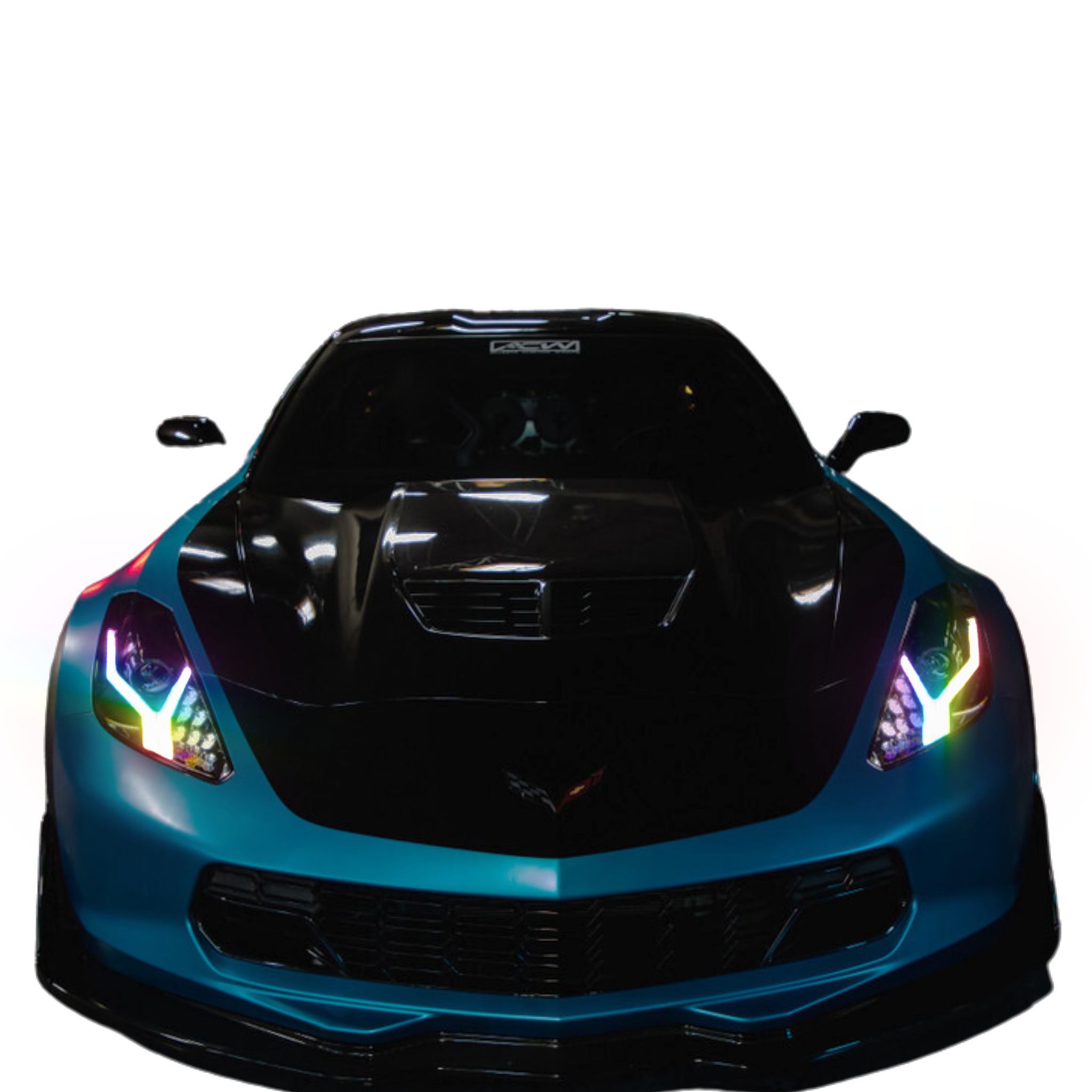 2014-2019 Chevrolet Corvette: Multicolor Prebuilt XB Headlights - RGB Halo Kits Multicolor Flow Series Color Chasing RGBWA LED headlight kit Oracle Lighting Trendz OneUpLighting Morimoto theretrofitsource AutoLEDTech Diode Dynamics