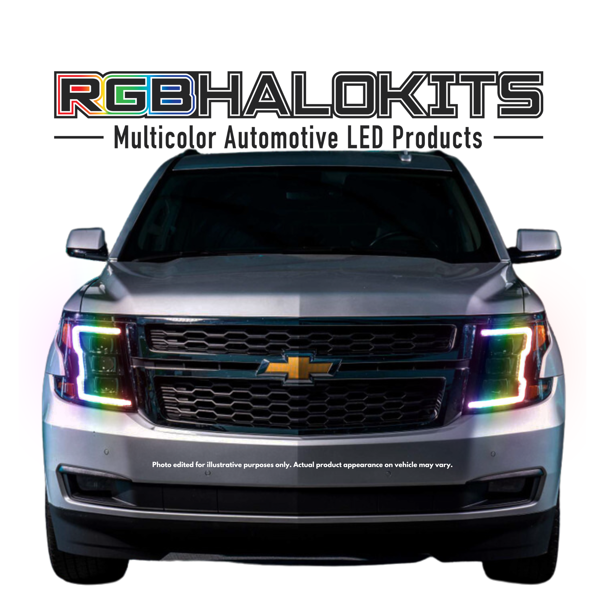 2015-2020 Chevrolet Tahoe/Suburban : Multicolor Prebuilt XB Headlights - RGB Halo Kits Multicolor Flow Series Color Chasing RGBWA LED headlight kit Oracle Lighting Trendz OneUpLighting Morimoto theretrofitsource AutoLEDTech Diode Dynamics