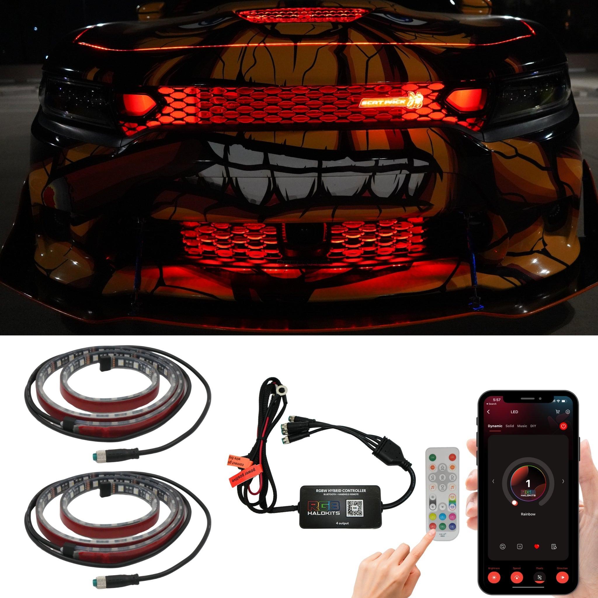 4x 24" RGB LED Neon Strip Kit With Bluetooth APP + Remote For Car Grill Truck