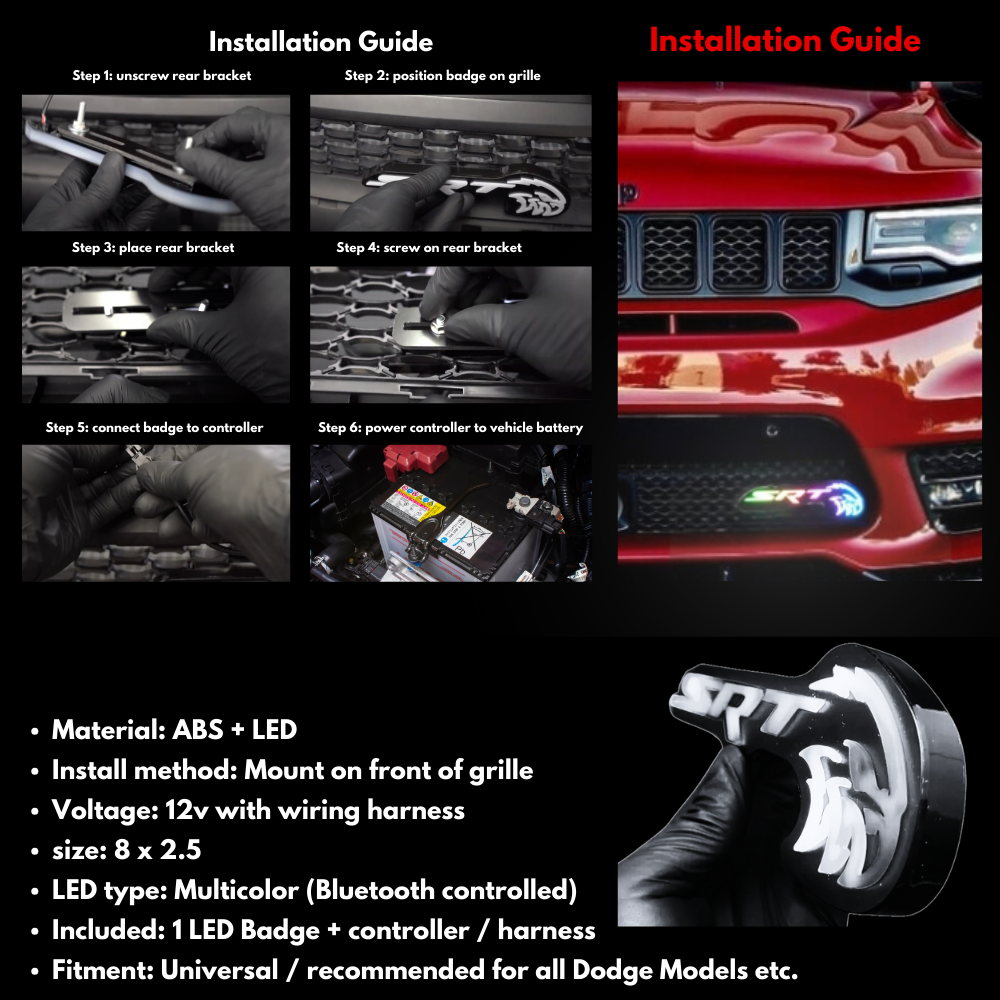 SRT Trackhawk Hellhawk LED Emblem: (Multicolor Flow) – Custom Multicolor LED Lighting by RGB Halo Kits