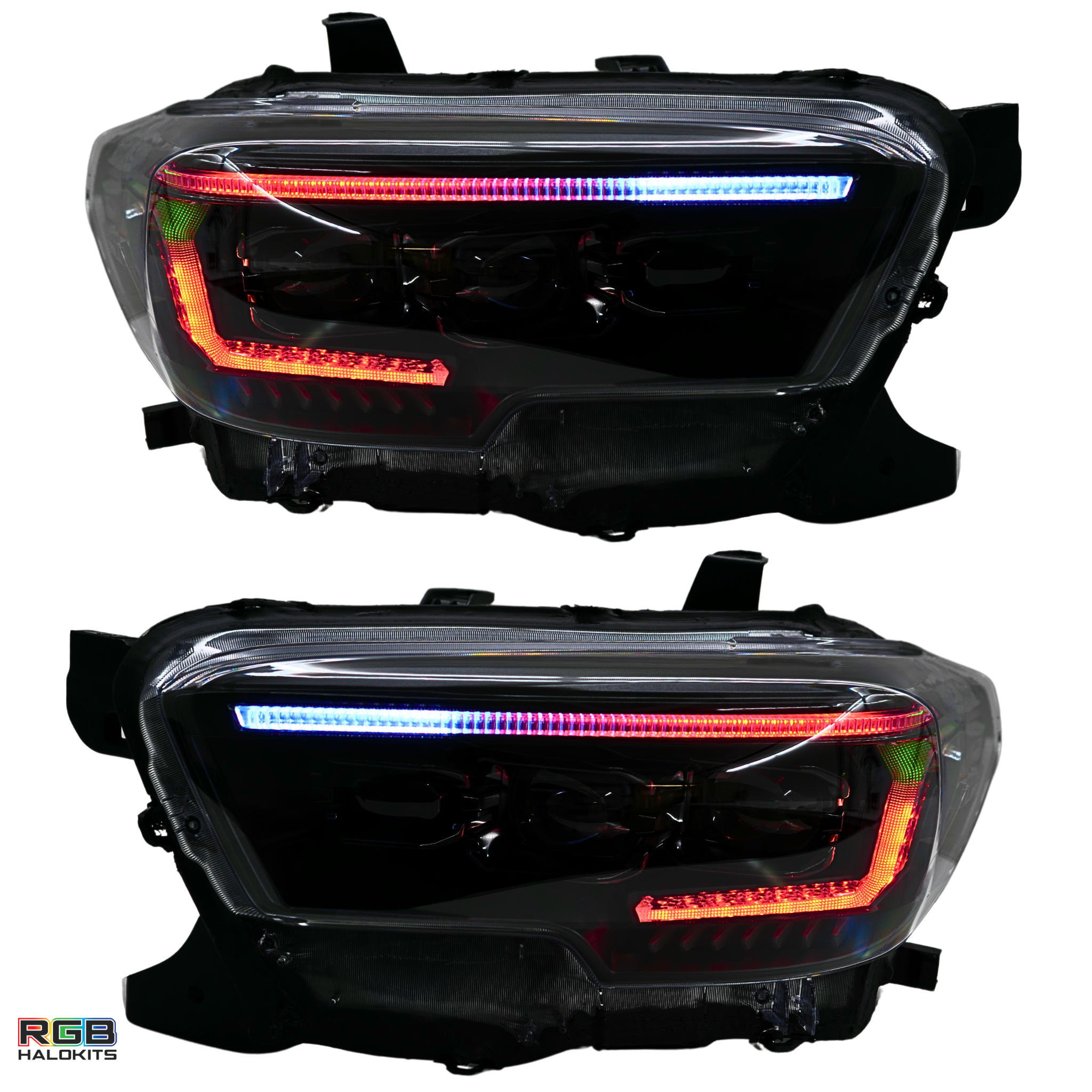Toyota Tacoma: Multicolor Flow Series Headlights (2016-2023) | XB Evo Hybrid – Custom Multicolor LED Lighting by RGB Halo Kits