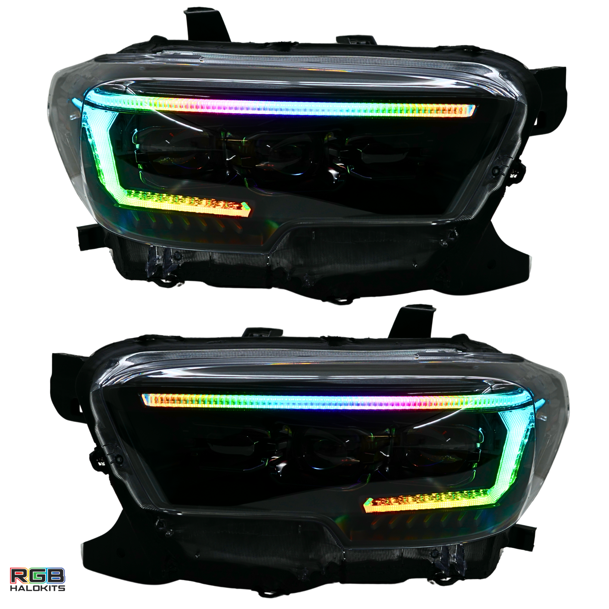 Toyota Tacoma: Multicolor Flow Series Headlights (2016-2023) | XB Evo Hybrid – Custom Multicolor LED Lighting by RGB Halo Kits
