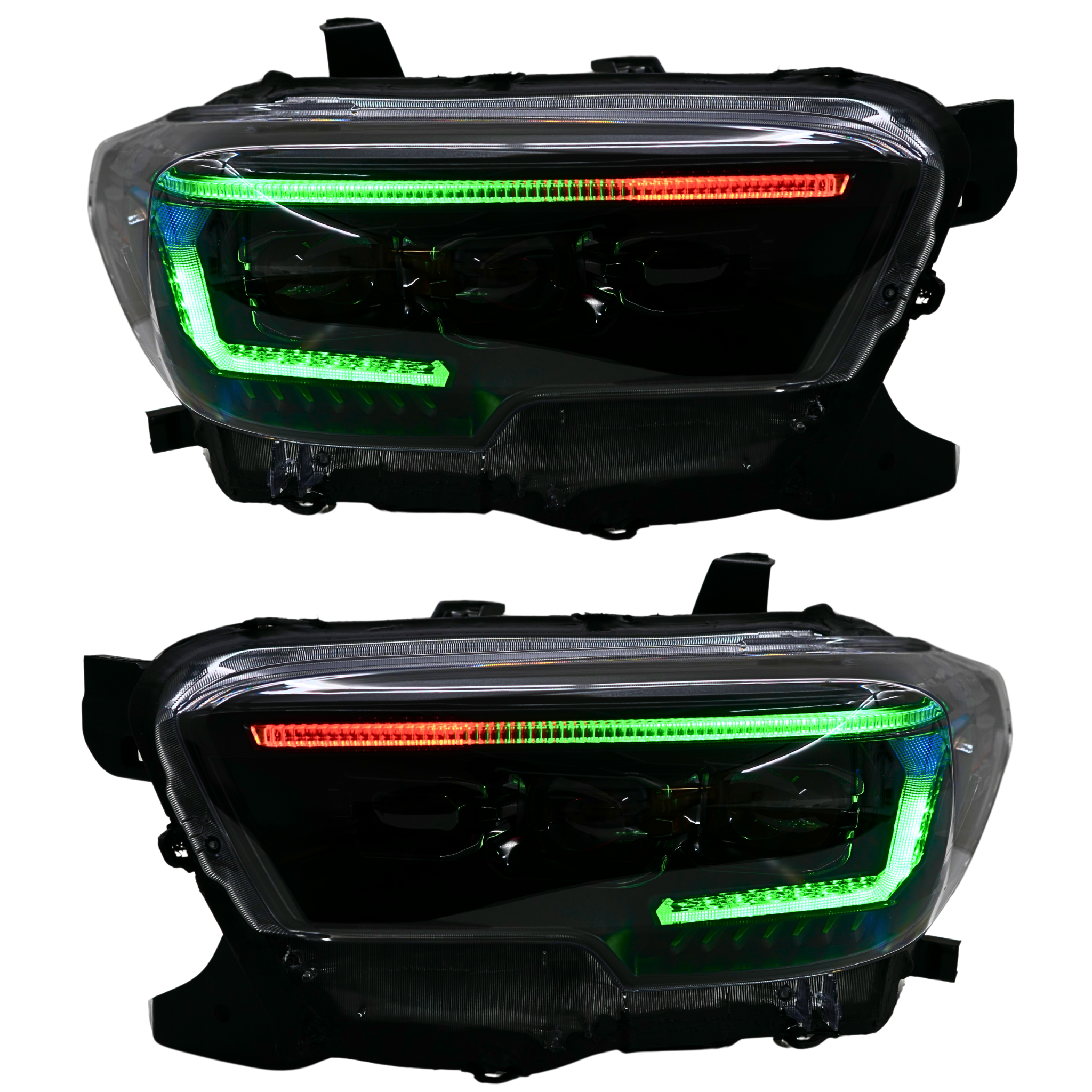 Toyota Tacoma: Multicolor Flow Series Headlights (2016-2023) | XB Evo Hybrid – Custom Multicolor LED Lighting by RGB Halo Kits